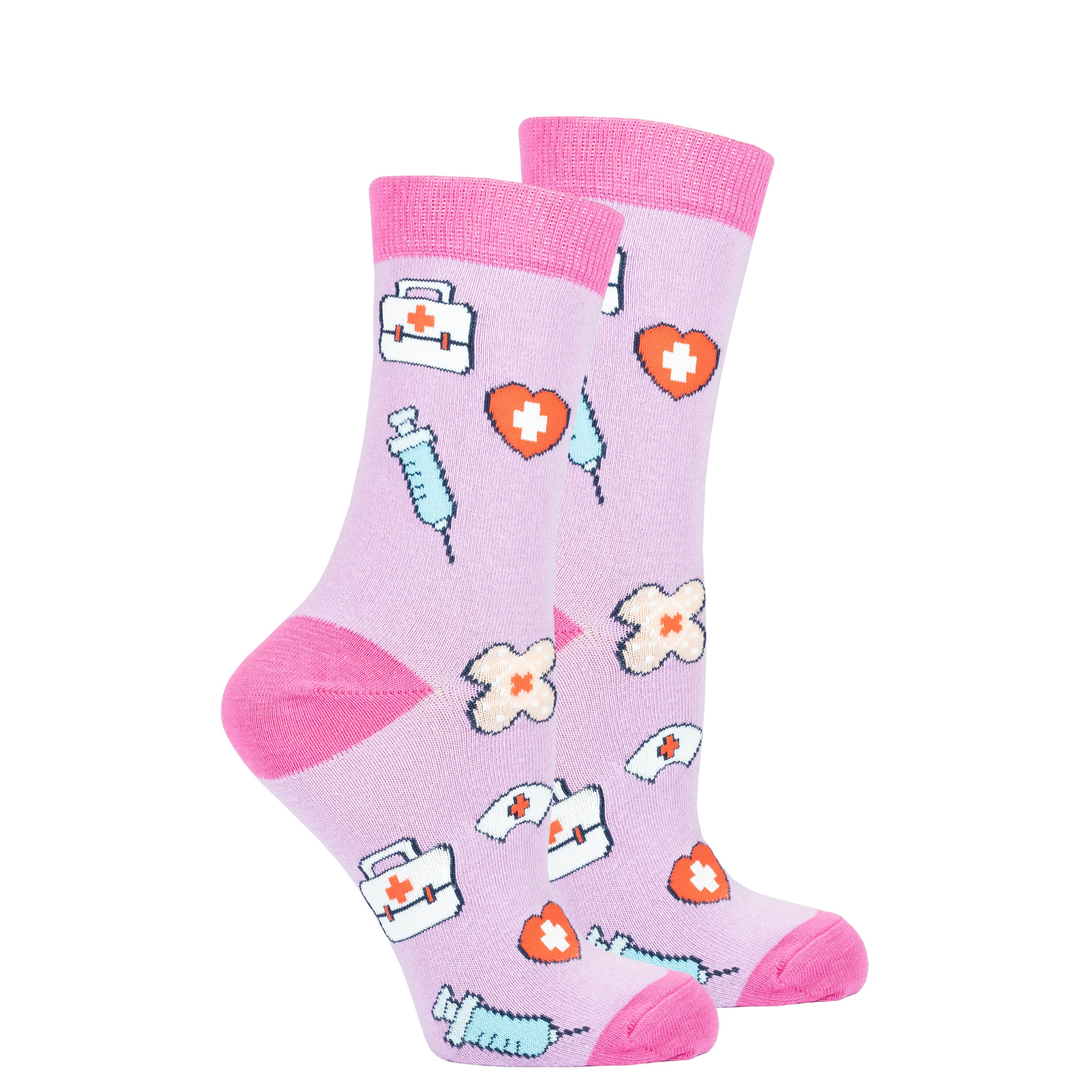 Colorful Women's Nurse Socks made from soft Turkish cotton, featuring trendy patterns and a comfortable fit.