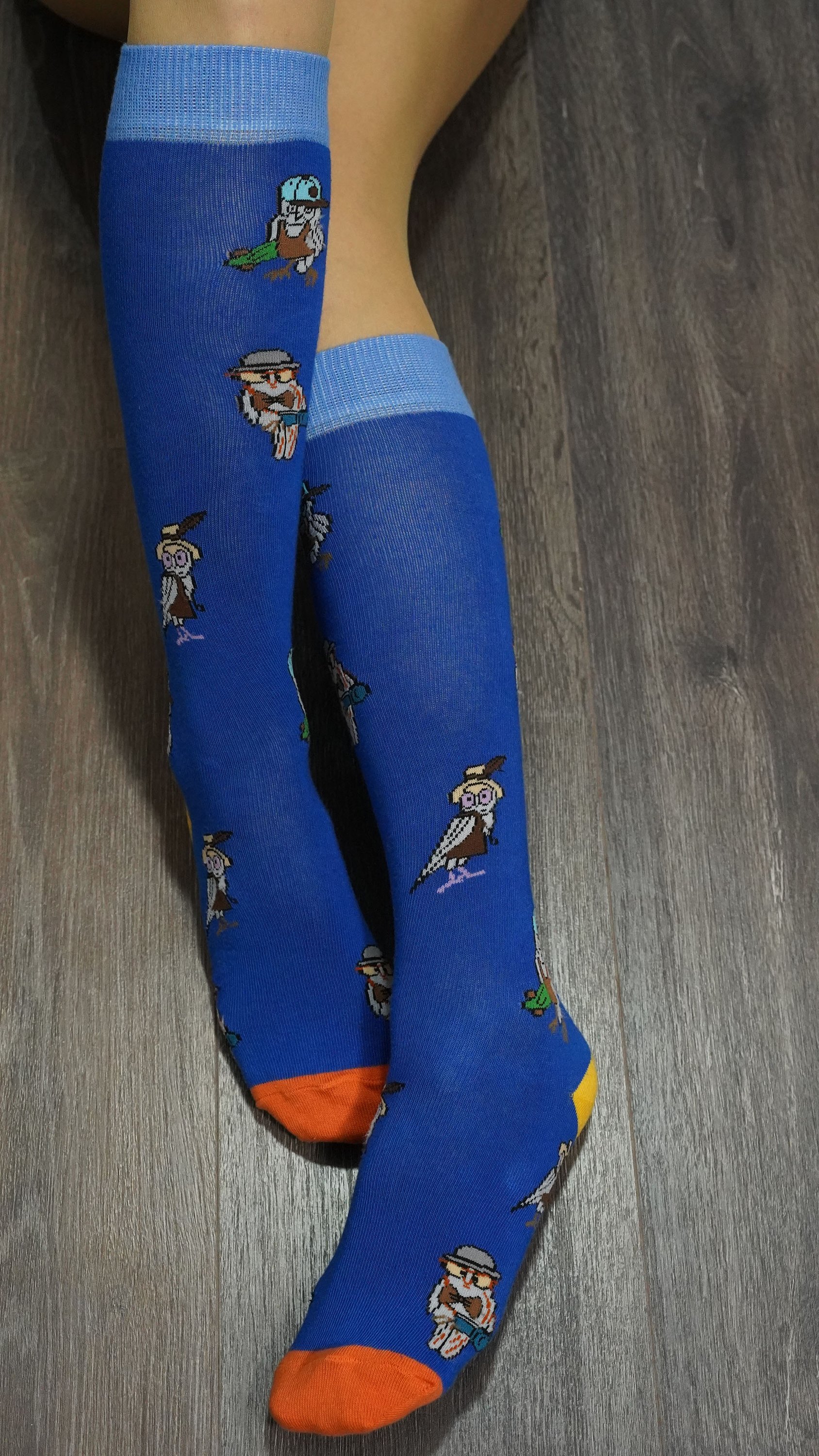 Colorful Women's Owl Knee High Socks featuring a fun owl design, made from soft Turkish cotton for comfort and style.