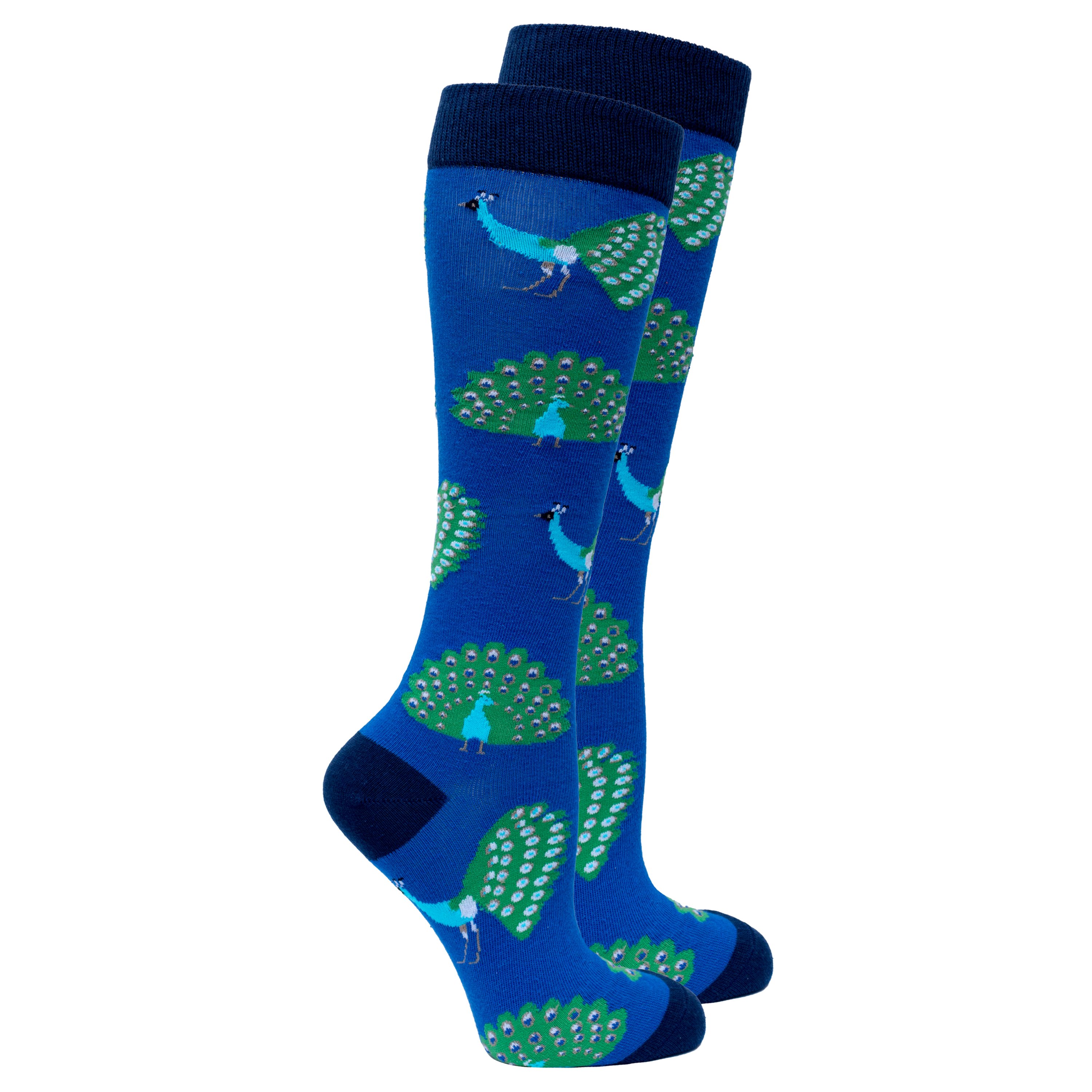 Colorful Women's Peacock Knee High Socks featuring a vibrant peacock design, perfect for adding flair to any outfit.