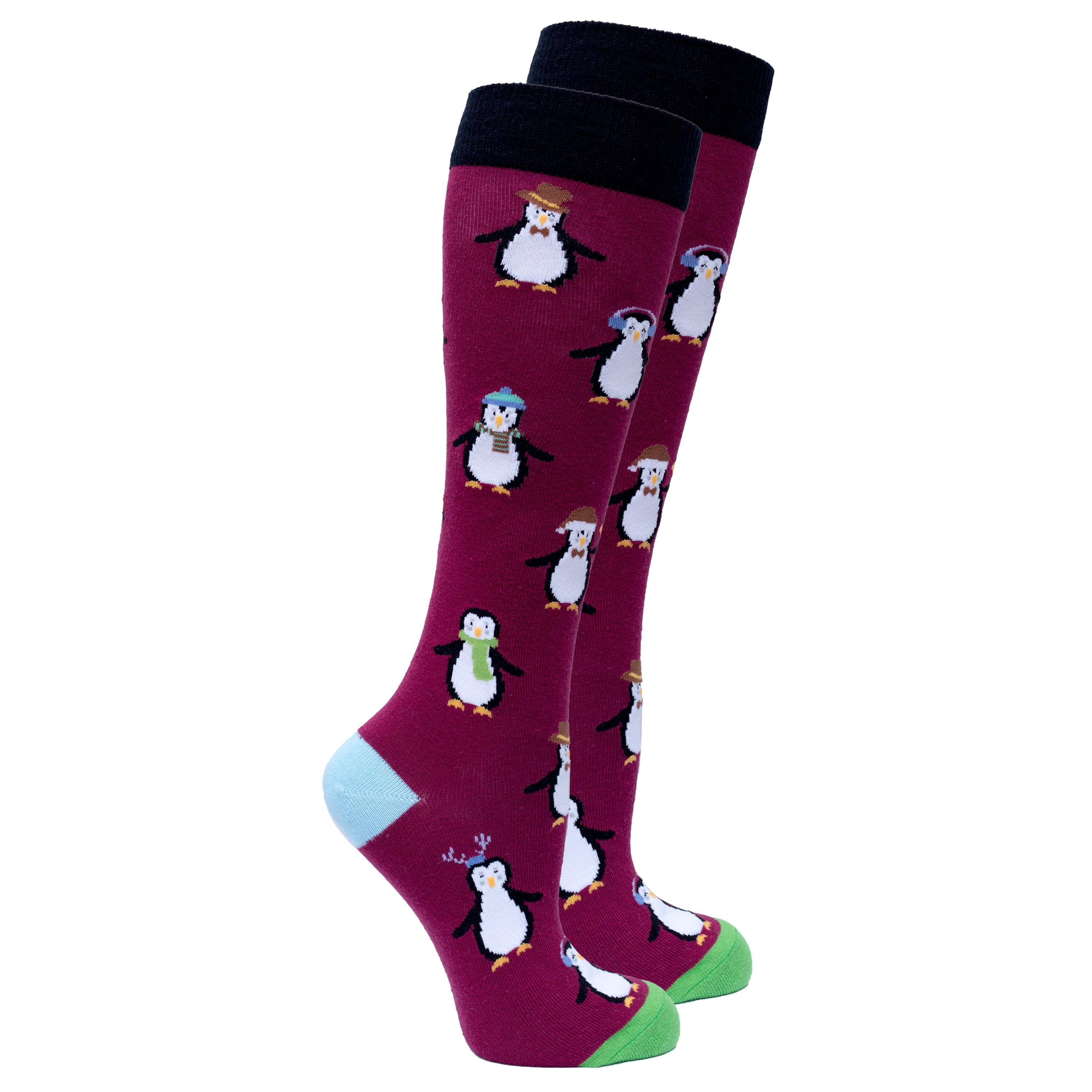 Colorful Women's Penguin Knee High Socks featuring playful penguin designs, made from soft Turkish cotton for comfort.