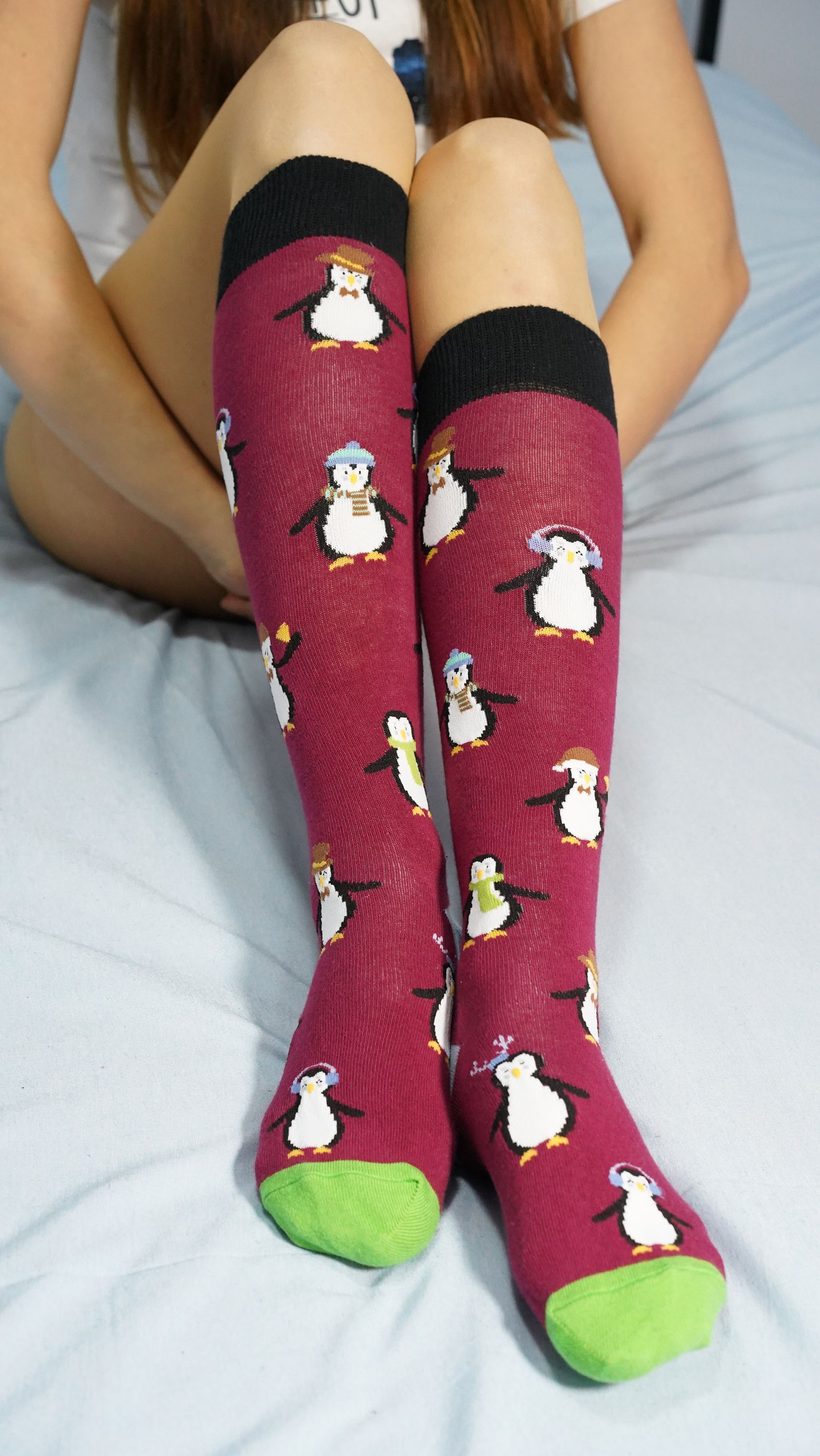 Colorful Women's Penguin Knee High Socks featuring playful penguin designs, made from soft Turkish cotton for comfort.