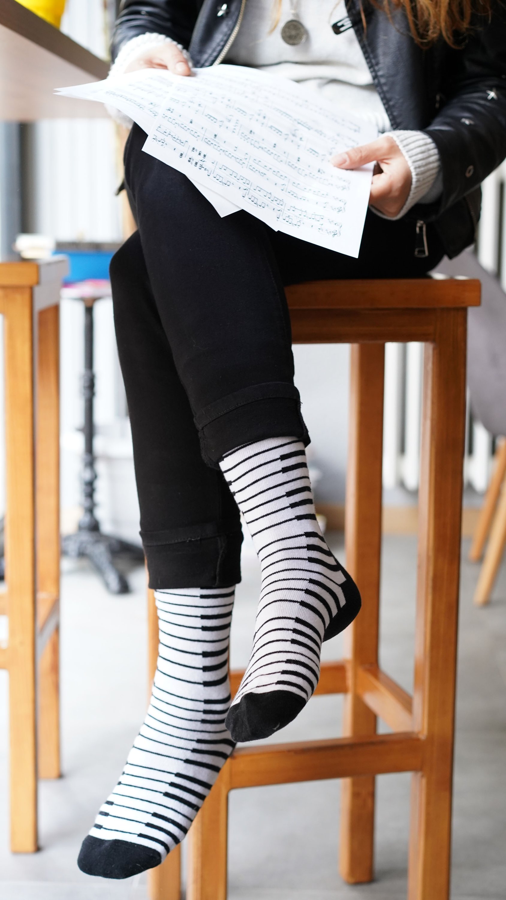 Colorful Women's Piano Socks featuring trendy patterns and made from soft Turkish cotton for comfort and style.