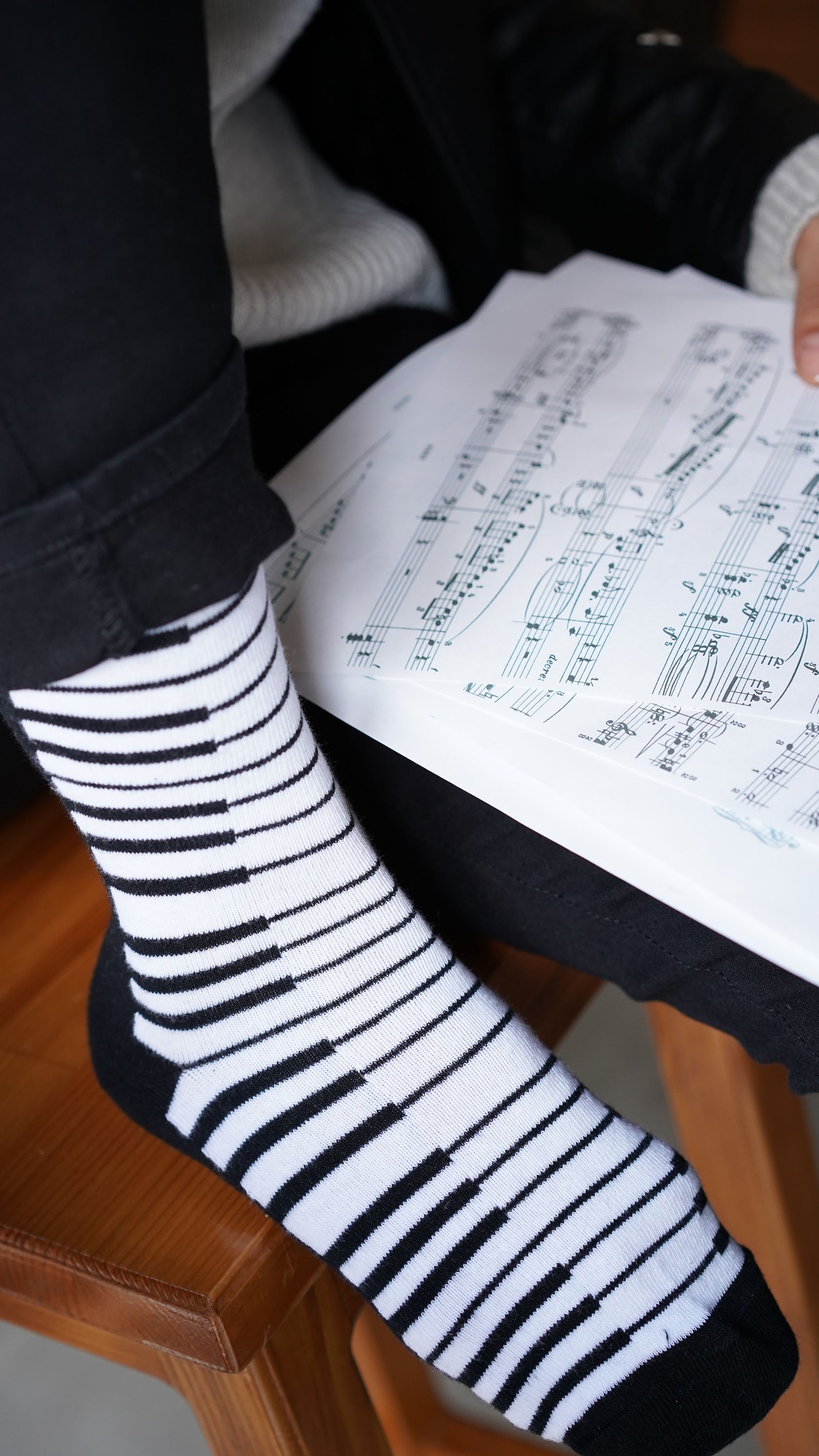 Colorful Women's Piano Socks featuring trendy patterns and made from soft Turkish cotton for comfort and style.