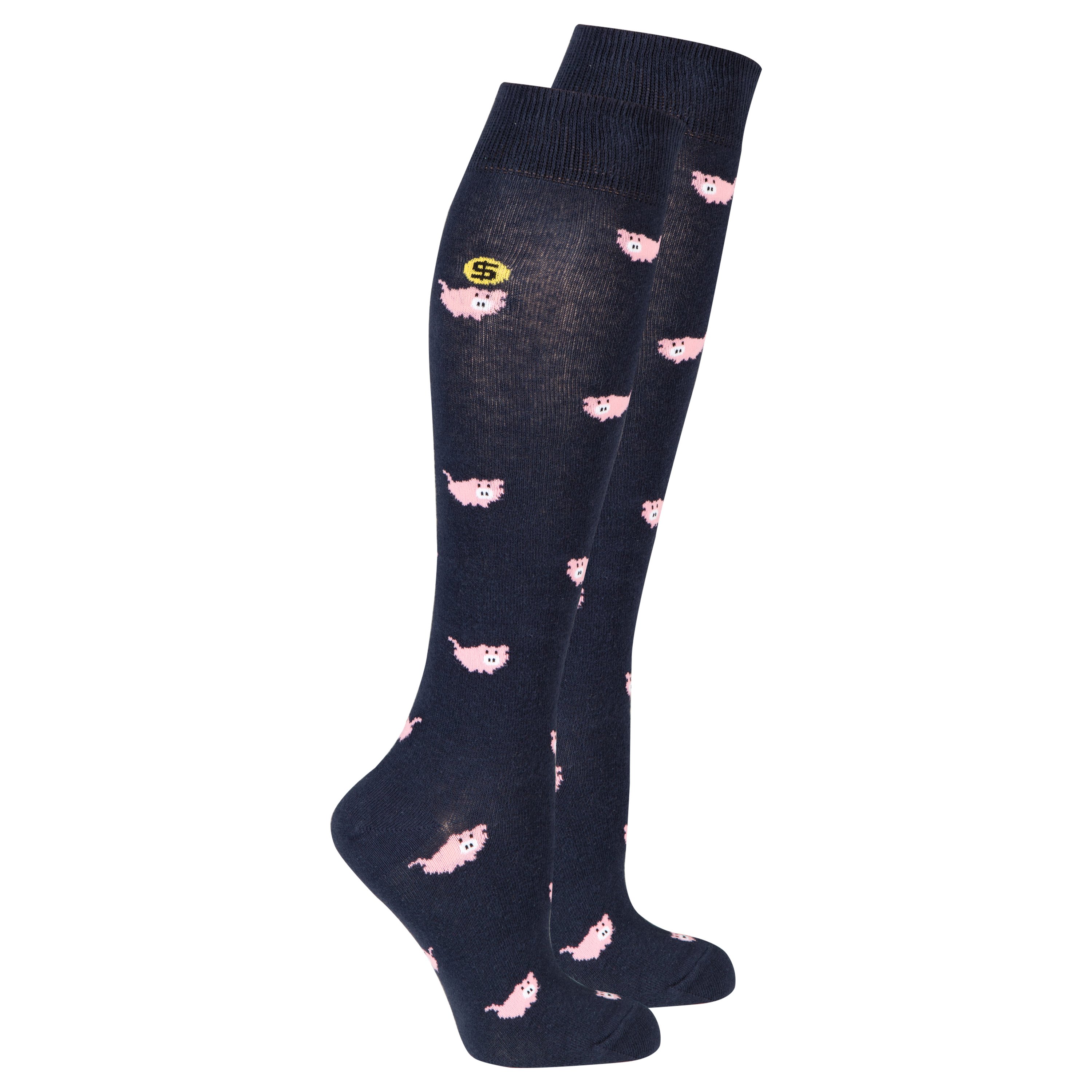 Colorful Women's Pig Knee High Socks featuring trendy patterns and soft fabric for comfort.