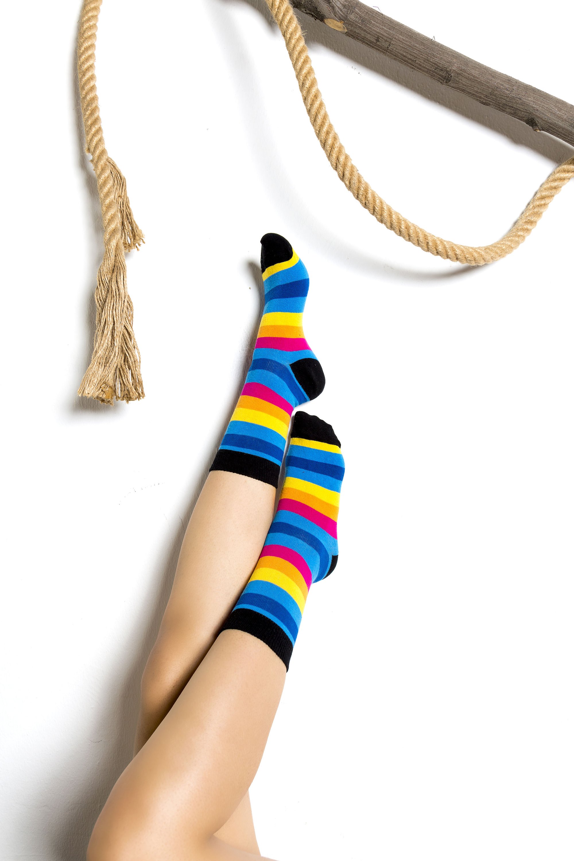 Colorful Women's Popular Stripes Socks Set featuring trendy patterns and premium cotton material for comfort.