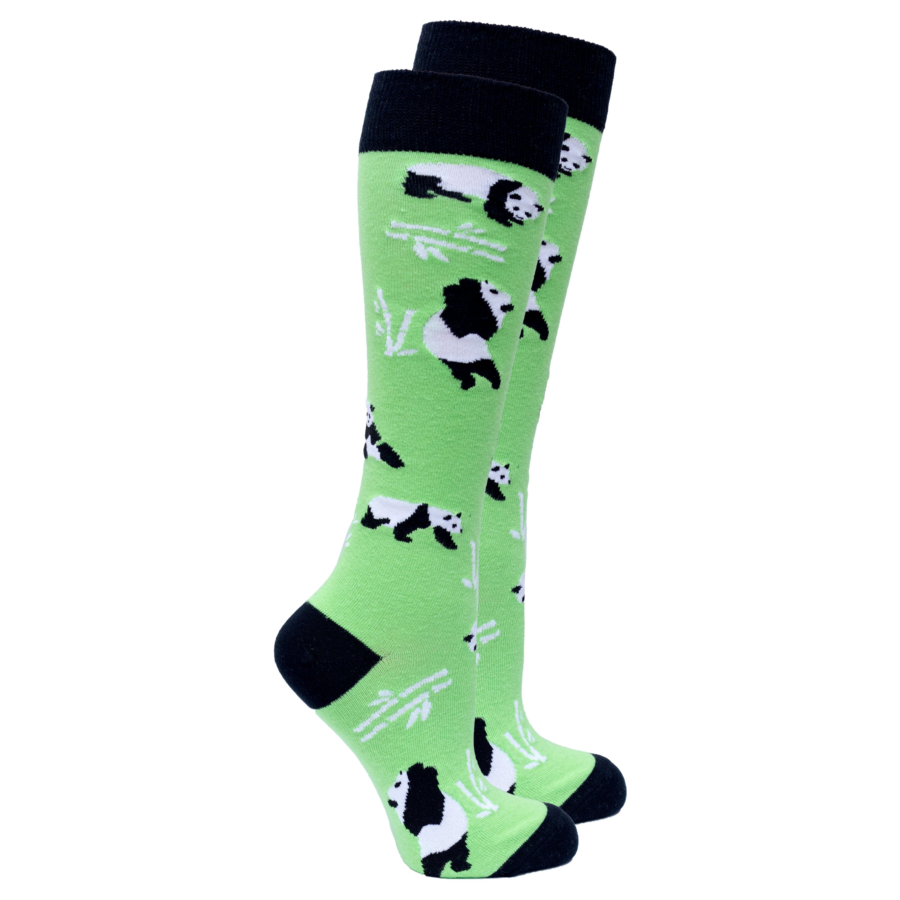 Colorful Women's Silly Panda Knee High Socks featuring playful panda designs, made from soft Turkish cotton for comfort.