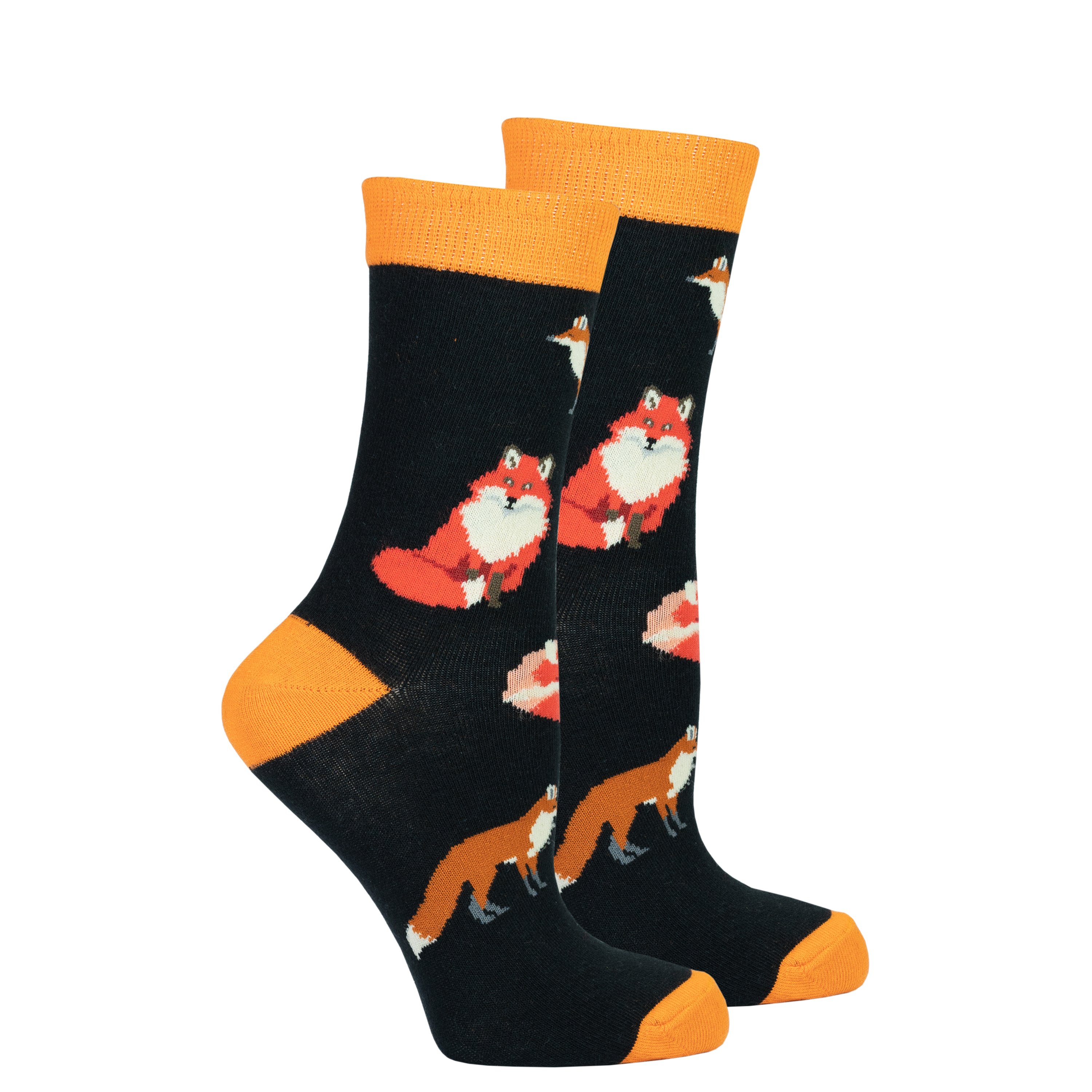 A pair of colorful Women's Sneaky Fox Socks featuring trendy patterns, made from soft Turkish cotton for comfort.