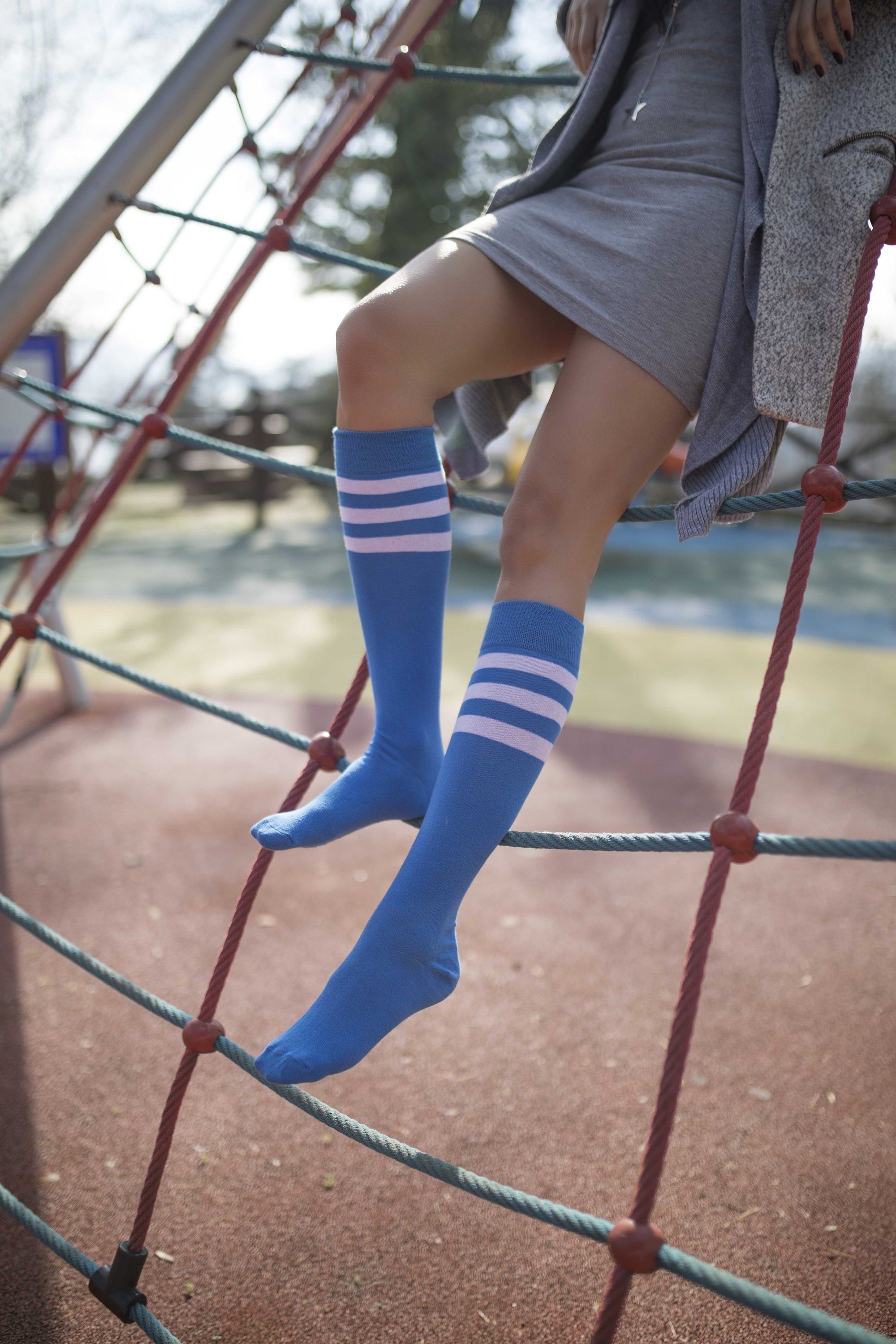 Colorful Women's Snorkel Stripe Knee High Socks displayed elegantly, showcasing their vibrant design and soft texture.