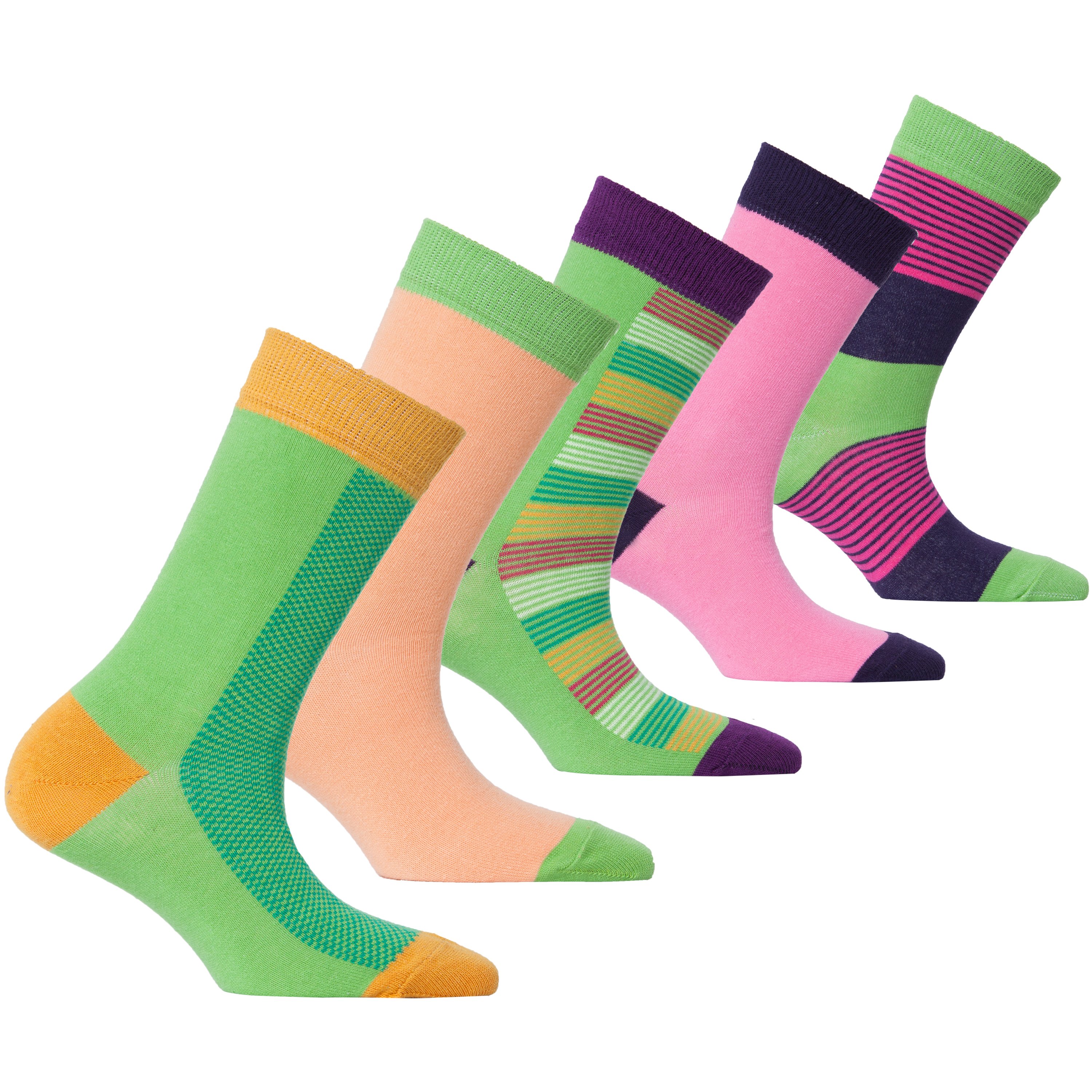 A colorful assortment of Women's Solid Mix Set Socks featuring trendy patterns and soft cotton material, perfect for stylish comfort.