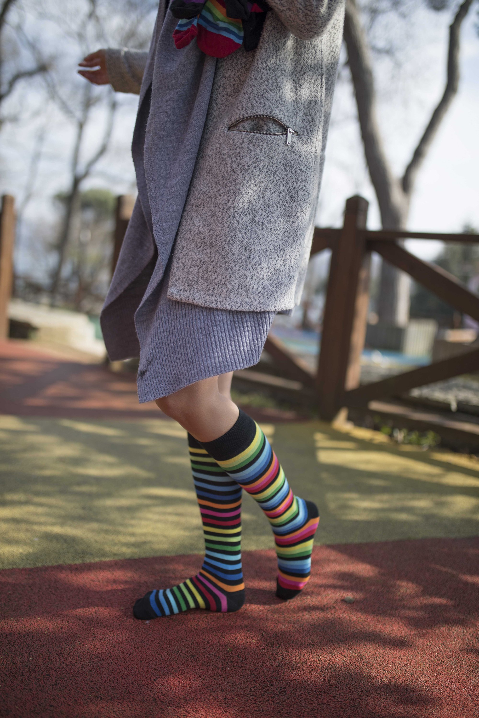 Colorful Women's Splashy Stripe Knee High Socks showcasing vibrant patterns and soft fabric, perfect for stylish comfort.