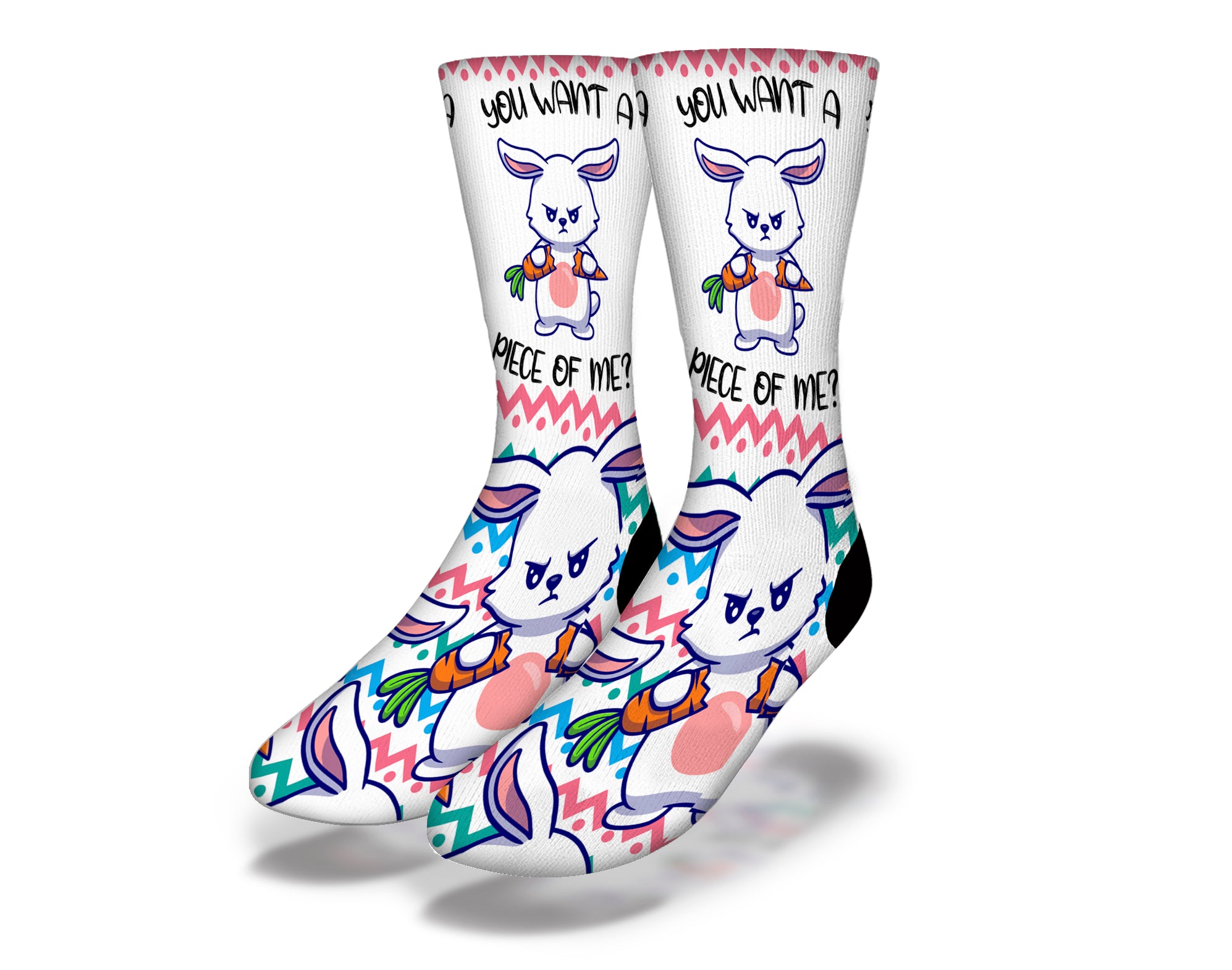 Colorful Easter Bunny socks featuring a playful design, perfect for festive celebrations.