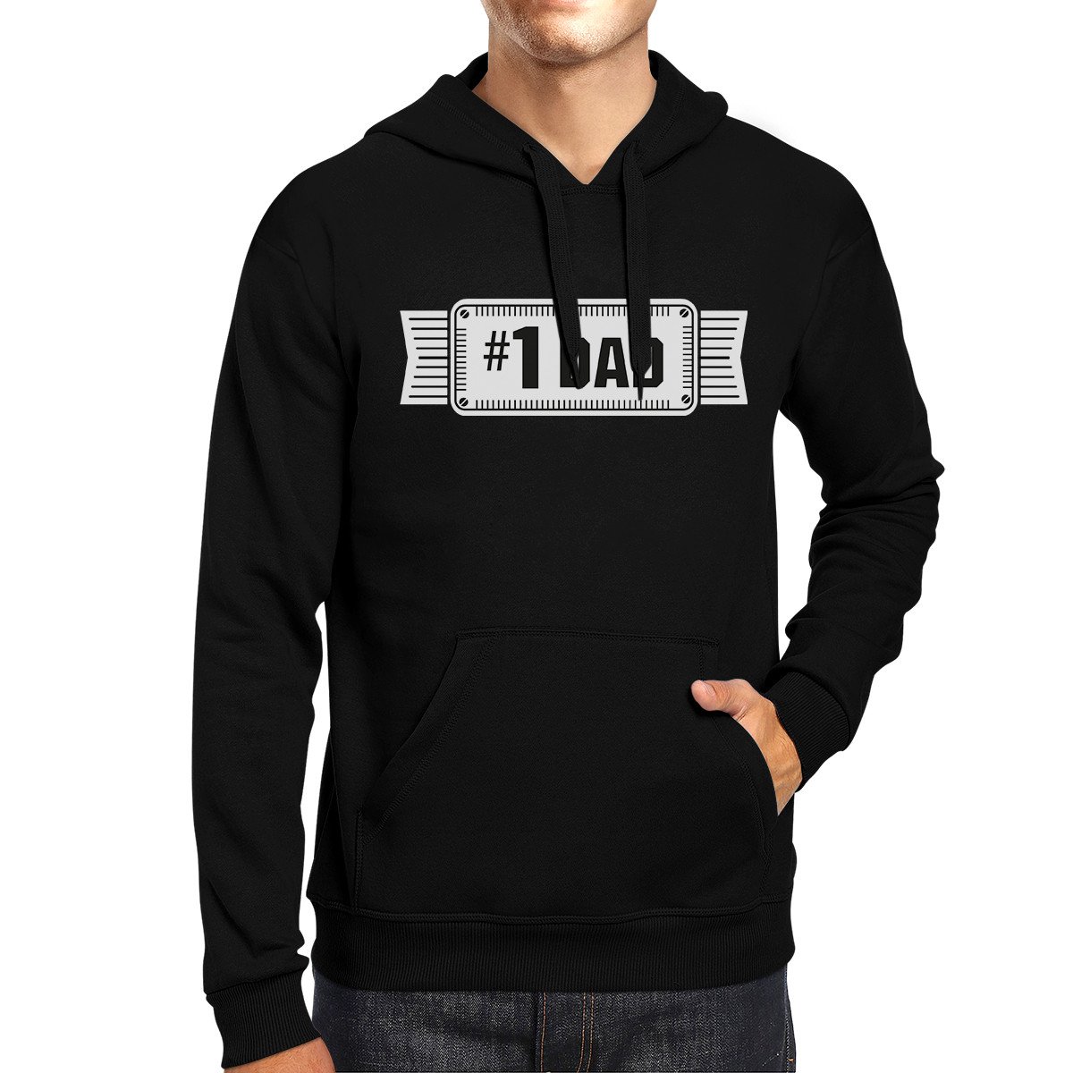 A stylish black hoodie with '#1 Dad' printed on it, designed for men, showcasing comfort and unique design.