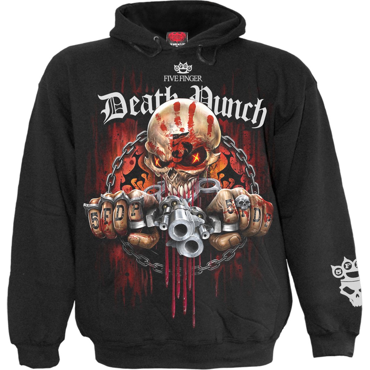 Black licensed band hoody featuring 5FDP Assassin artwork, made from high-quality cotton fleece.