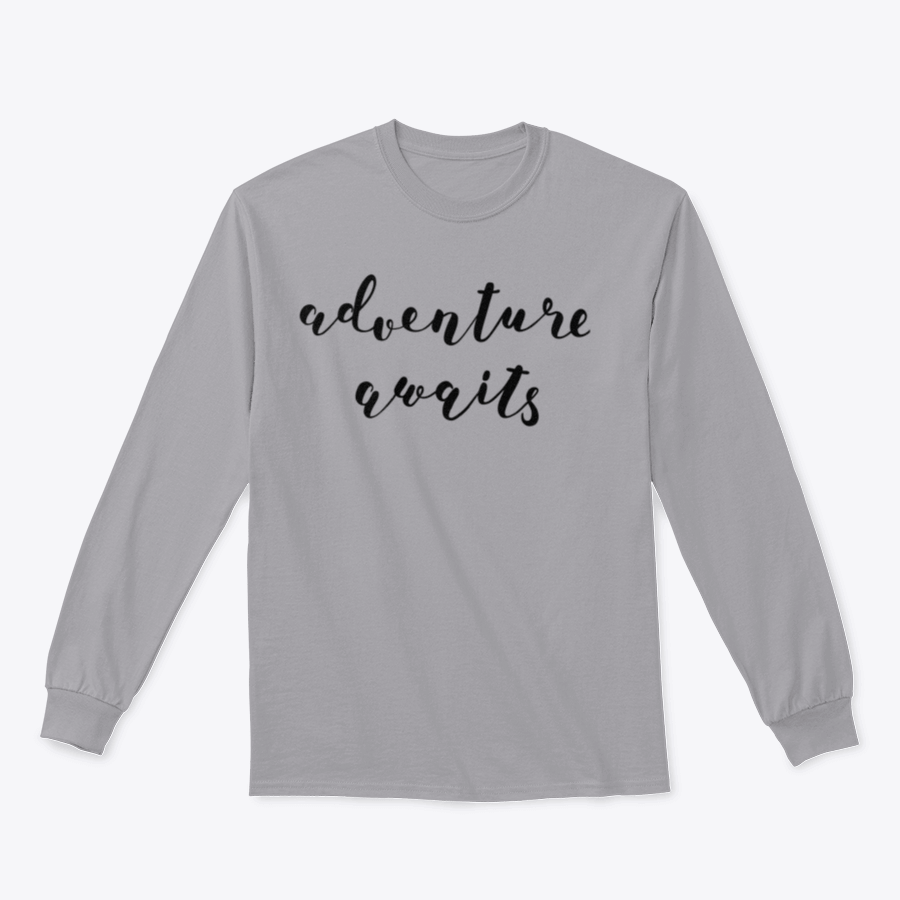 A stylish cotton-polyester blend shirt featuring the inspiring quote 'Adventure Awaits' in beautiful hand lettering, perfect for motivation.