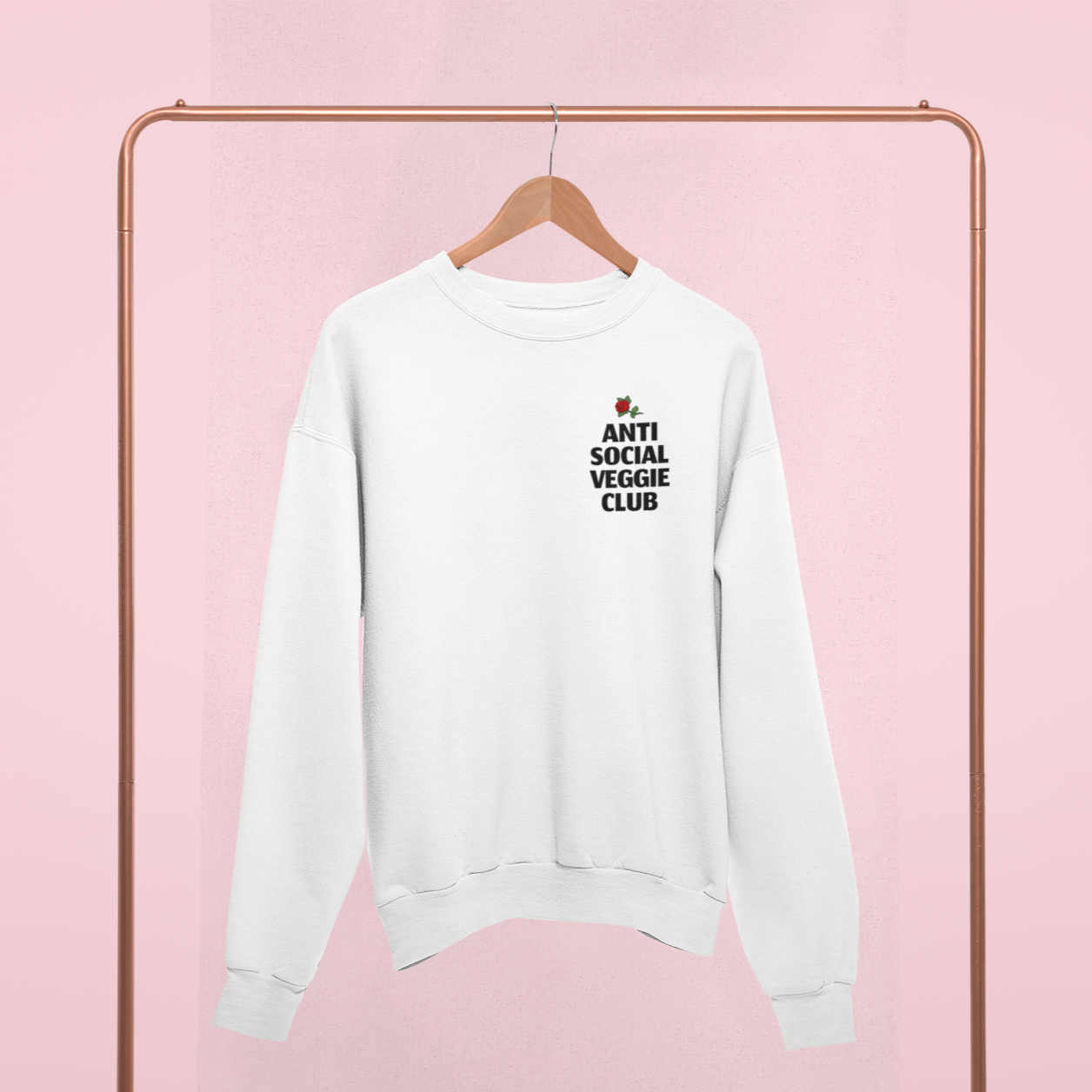 Anti Social Veggie Club Organic Unisex Sweatshirt in a casual setting, showcasing its unisex fit and eco-friendly materials.