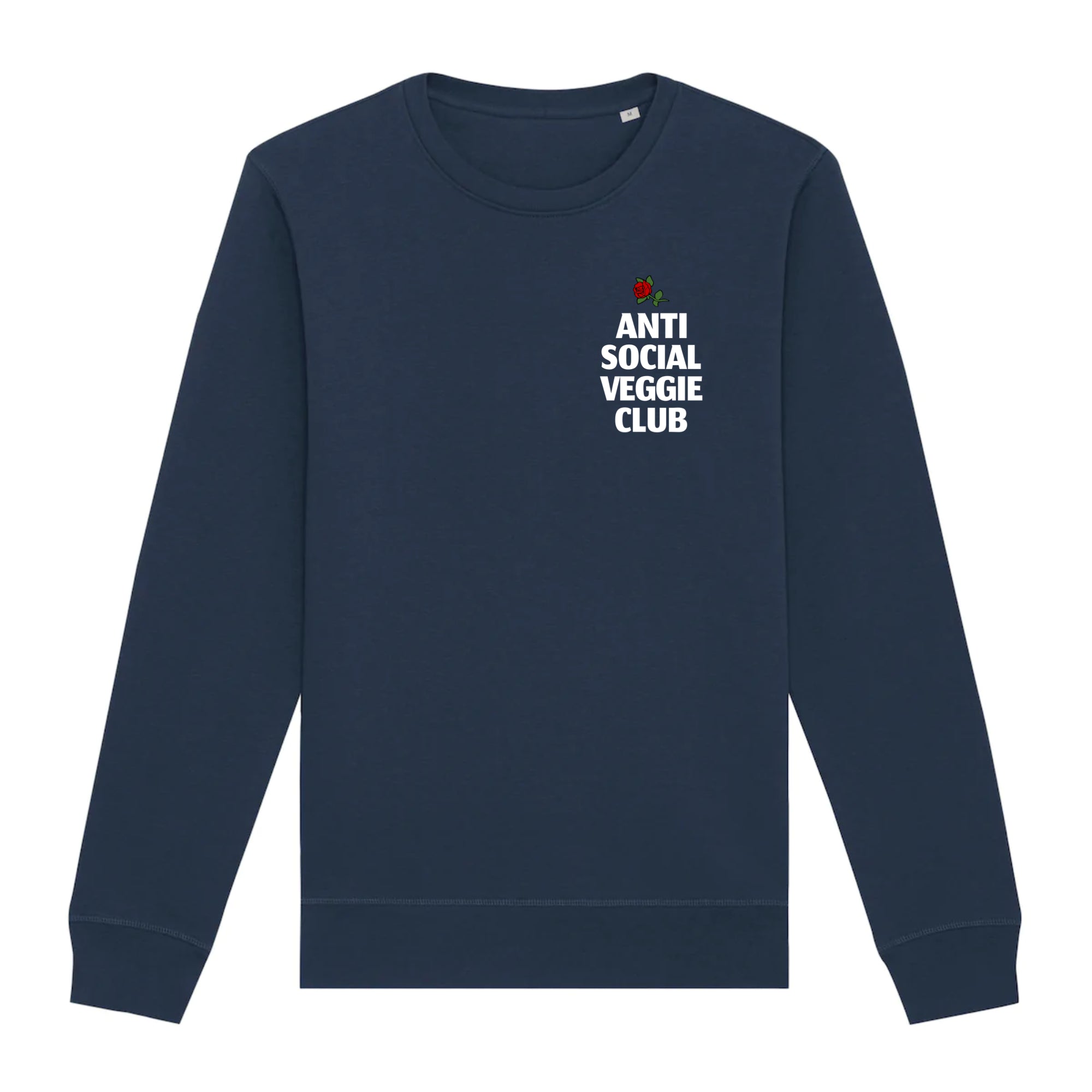 Anti Social Veggie Club Organic Unisex Sweatshirt in a casual setting, showcasing its unisex fit and eco-friendly materials.