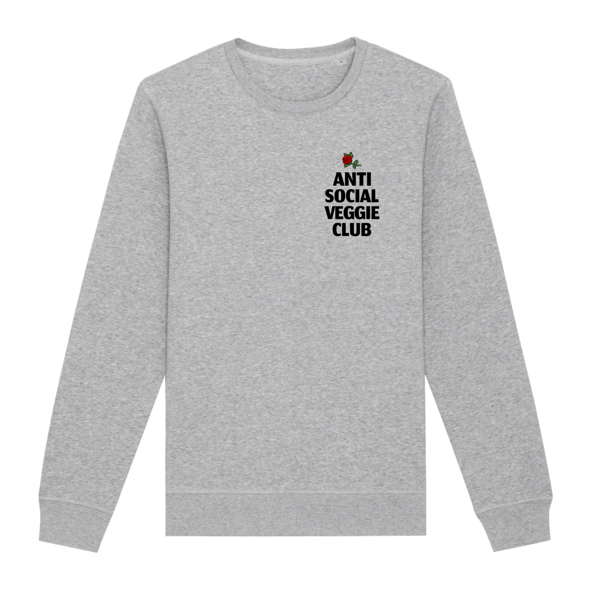 Anti Social Veggie Club Organic Unisex Sweatshirt in a casual setting, showcasing its unisex fit and eco-friendly materials.