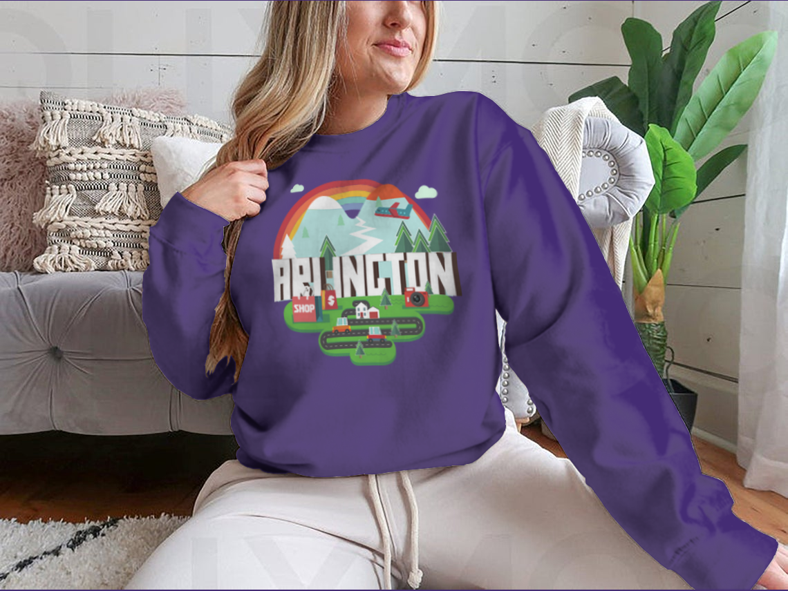 Stylish travel design apparel featuring Arlington City theme, showcasing comfort and quality.