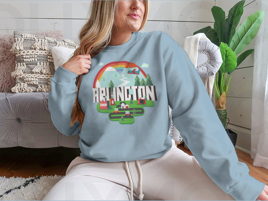 Stylish travel design apparel featuring Arlington City theme, showcasing comfort and quality.