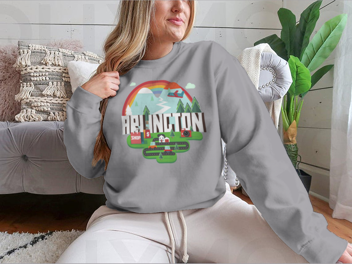 Stylish travel design apparel featuring Arlington City theme, showcasing comfort and quality.