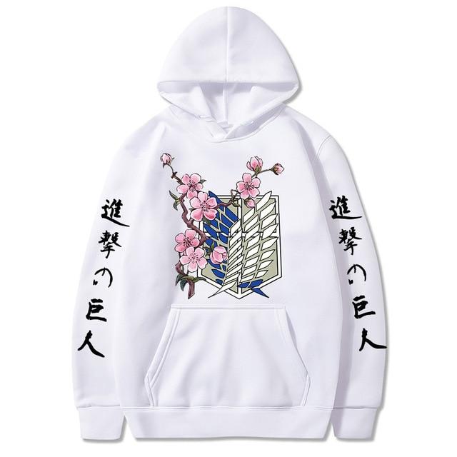 Attack on Titan wing flower printed hoodie featuring a vibrant design, full sleeves, and a hood, made from cotton and polyester blend.