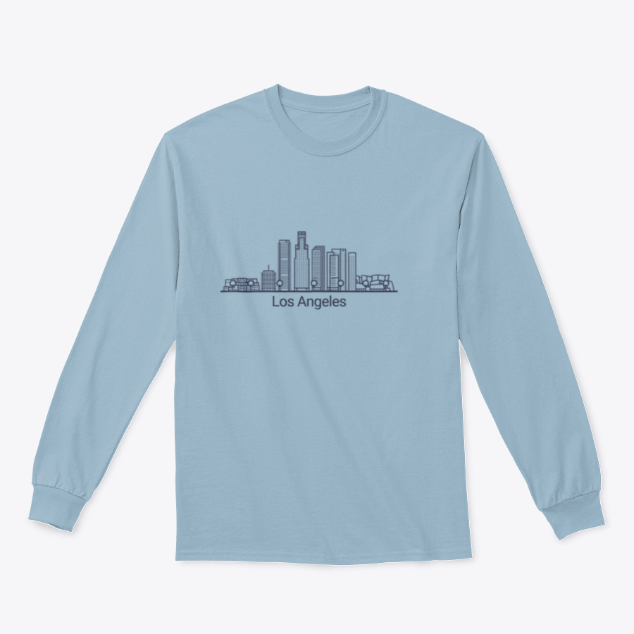 Stylish Banner of Los Angeles City graphic tee in flat line design, showcasing iconic cityscape.