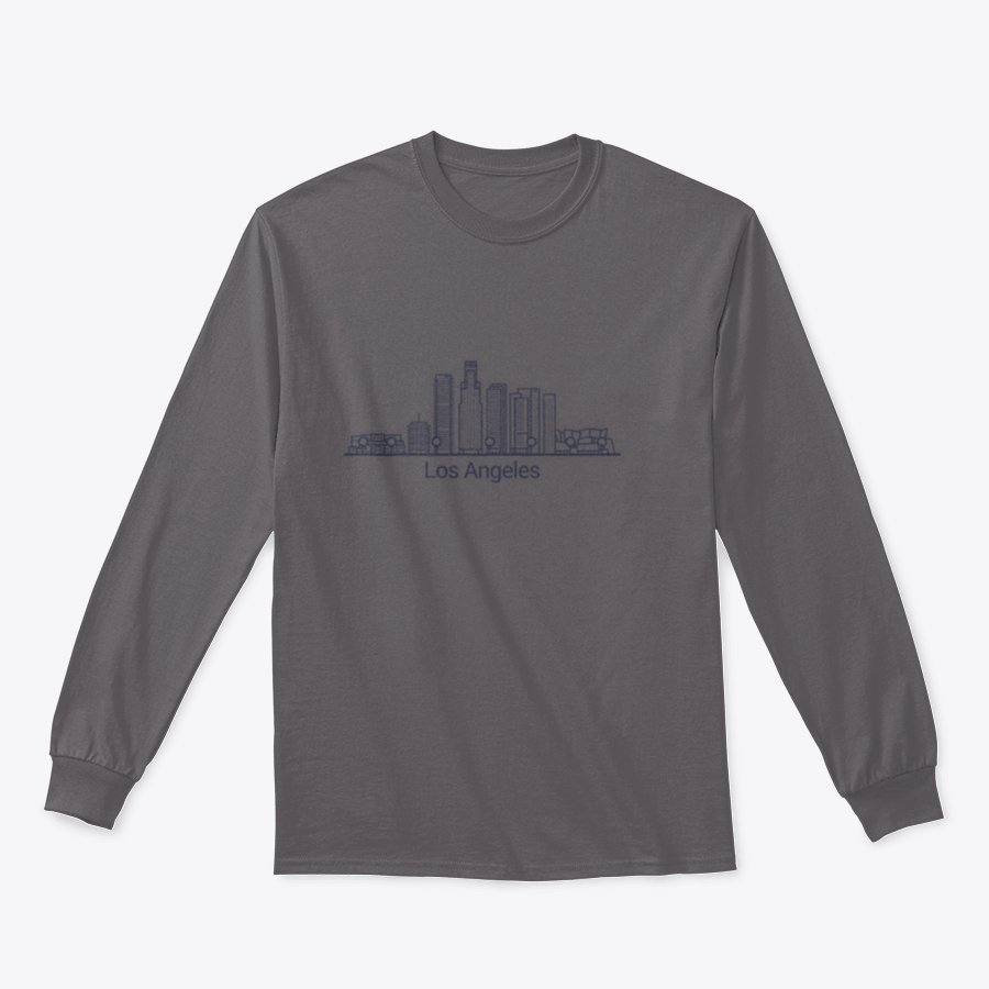 Stylish Banner of Los Angeles City graphic tee in flat line design, showcasing iconic cityscape.