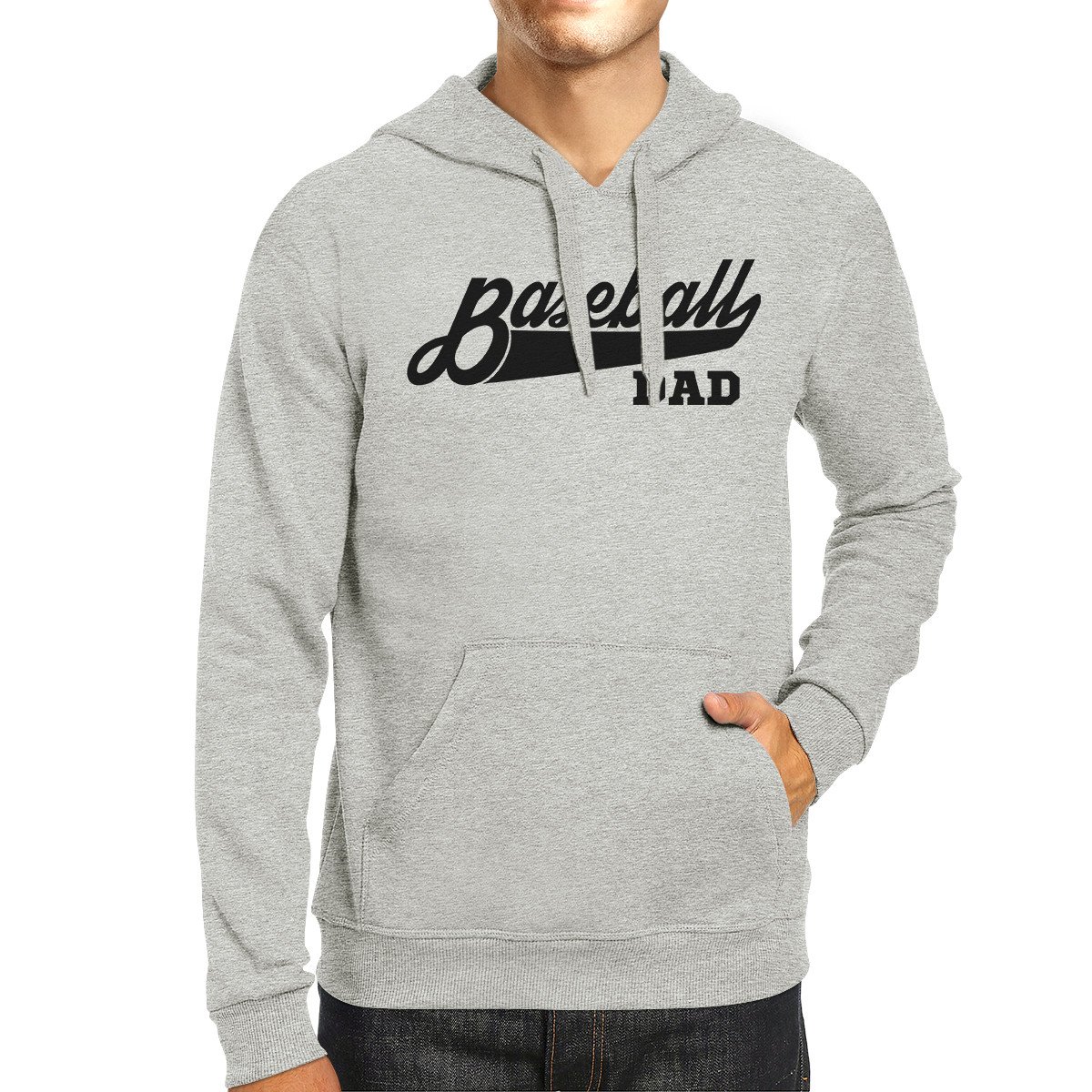 A stylish grey hoodie featuring a unique baseball dad design, perfect for Father's Day gifts.