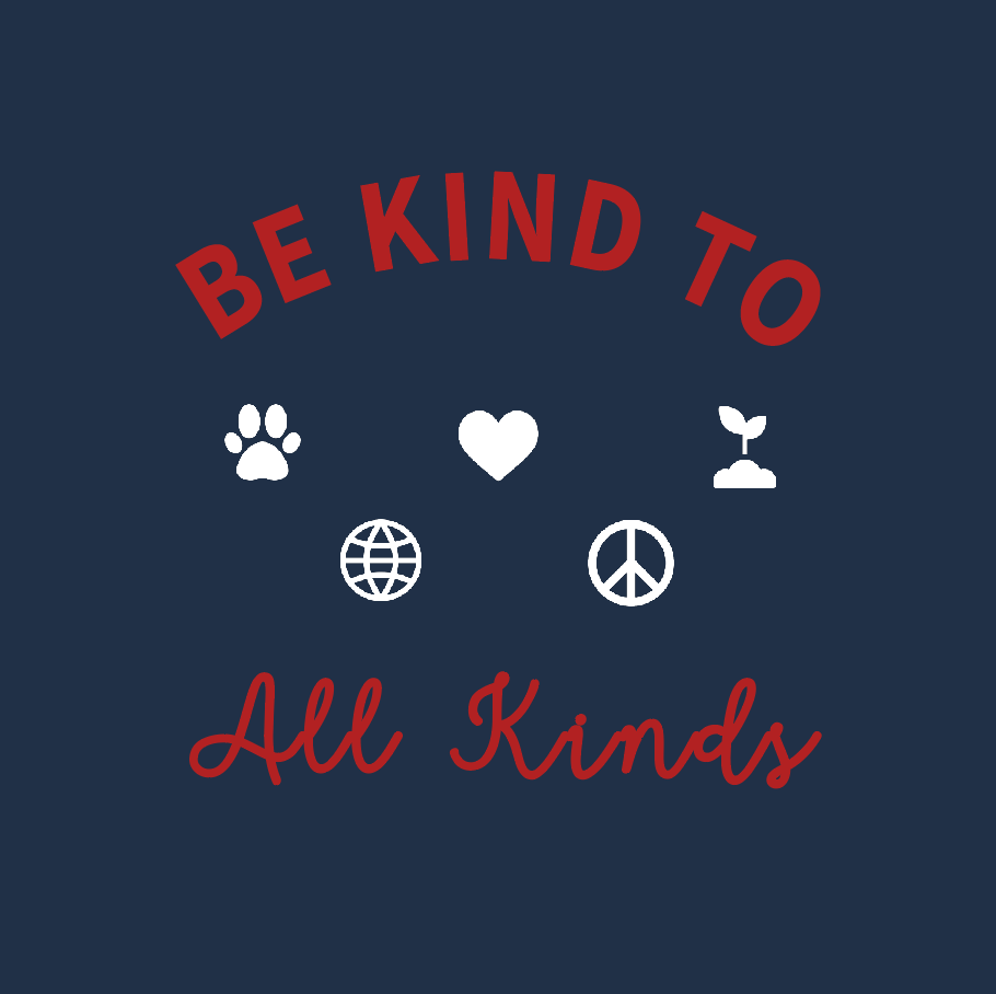 Be Kind to all Kinds Organic Cotton Tote Bag featuring a heart design, made from 100% organic cotton, showcasing eco-friendly printing.