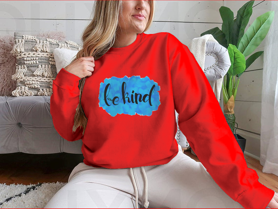 A cozy Be Kind Watercolor Design Sweatshirt featuring a vibrant watercolor print, perfect for casual wear.