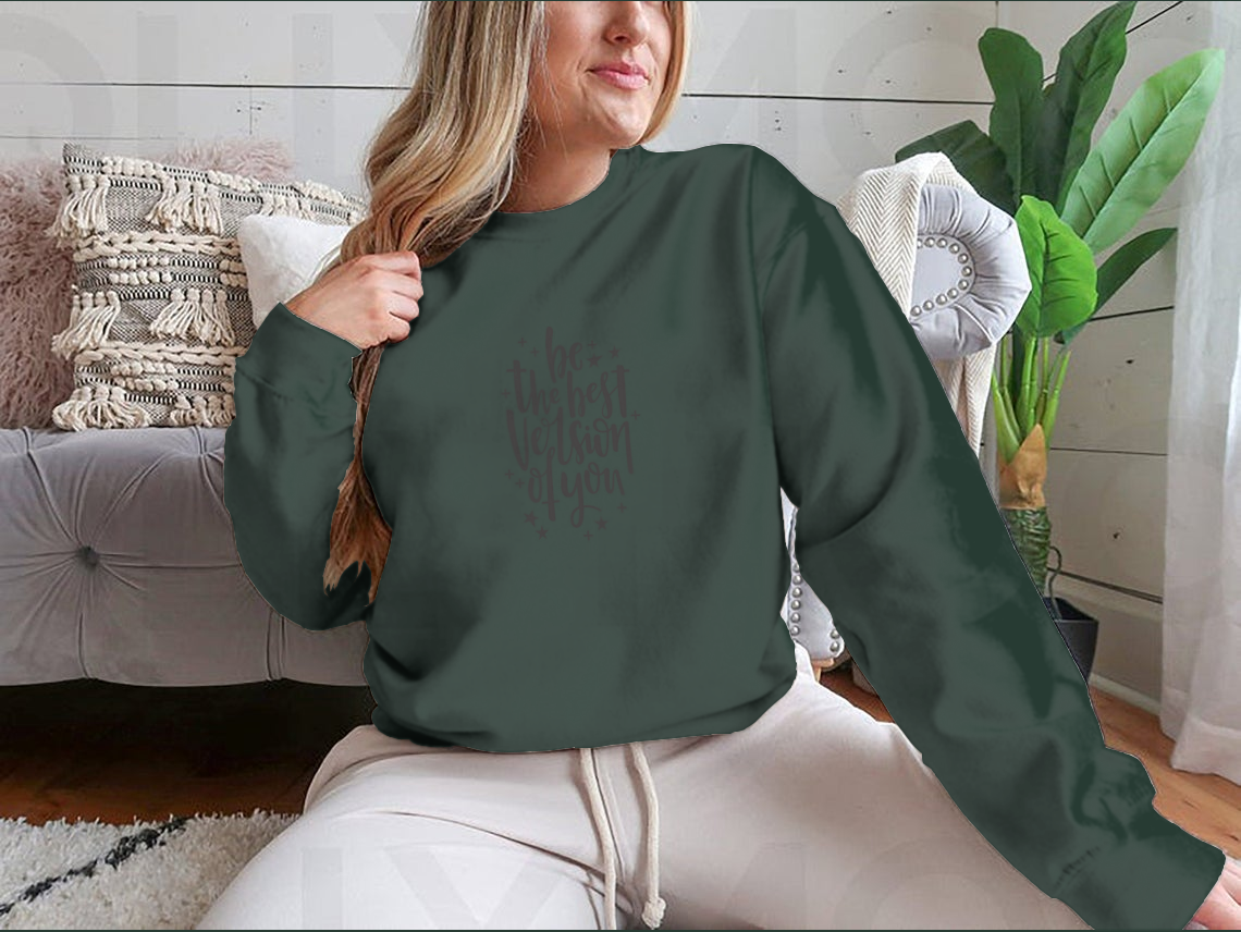 A stylish apparel featuring hand-drawn lettering that reads 'Be The Best Version Of You', showcasing a motivational design on a comfortable fabric.