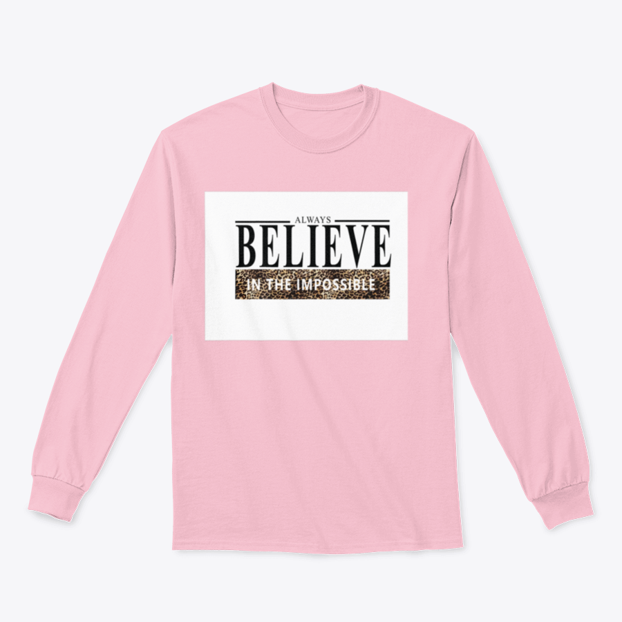 Believe Lettering Word Slogan Design shirt featuring an animal print pattern, made from 100% cotton for comfort.