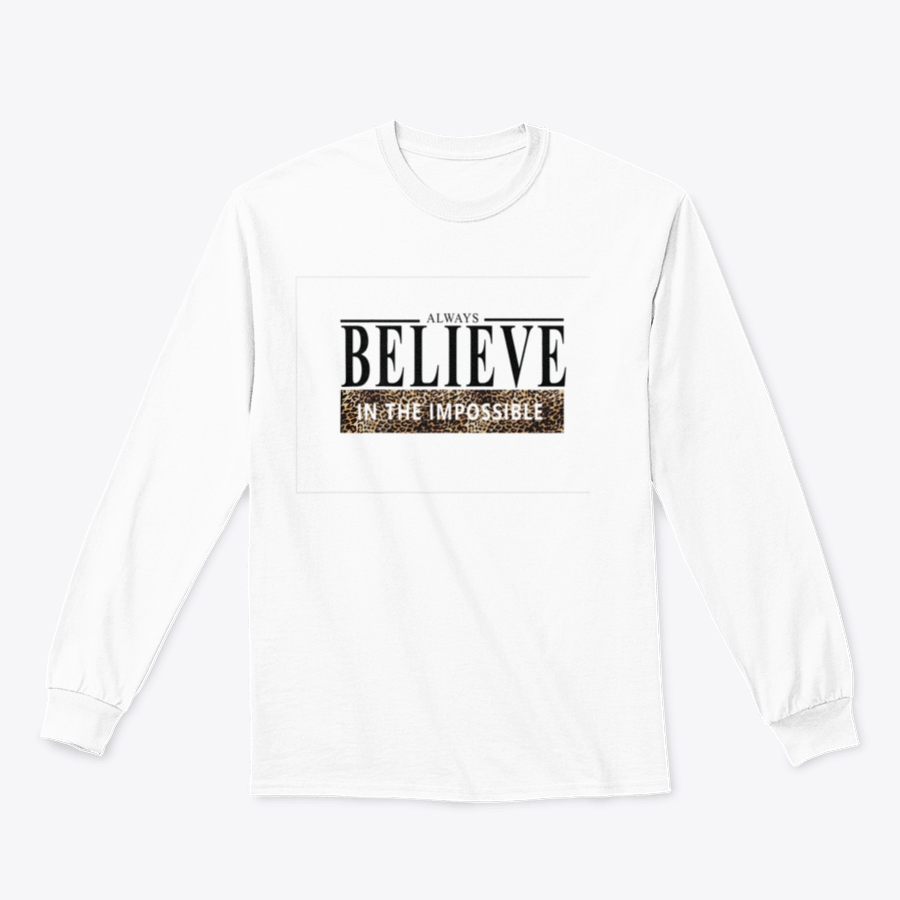 Believe Lettering Word Slogan Design shirt featuring an animal print pattern, made from 100% cotton for comfort.