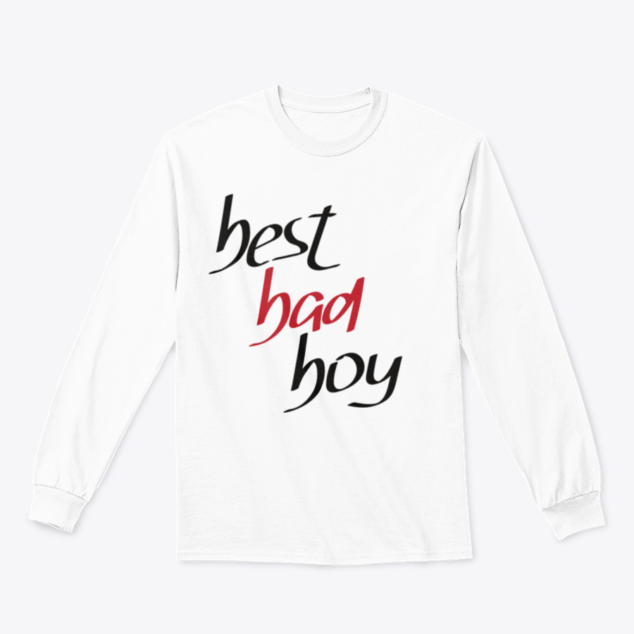 A stylish sweatshirt featuring a unique hand lettering design that reads 'Best Bad Boy', made from a comfortable cotton/polyester blend.