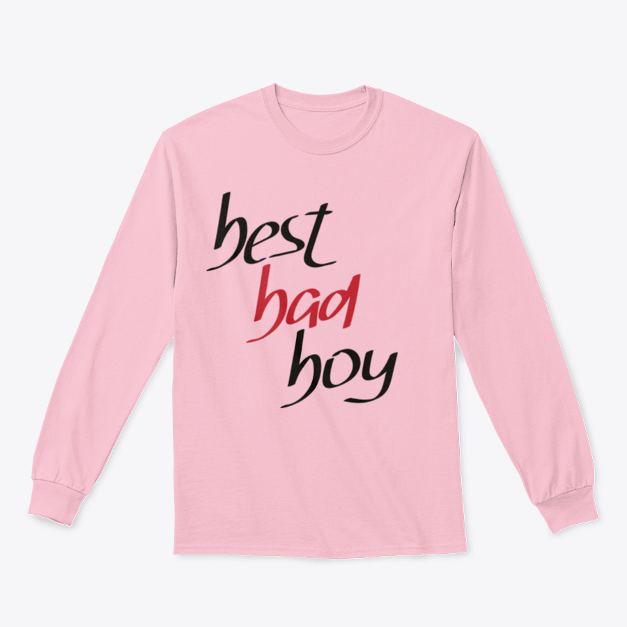 A stylish sweatshirt featuring a unique hand lettering design that reads 'Best Bad Boy', made from a comfortable cotton/polyester blend.