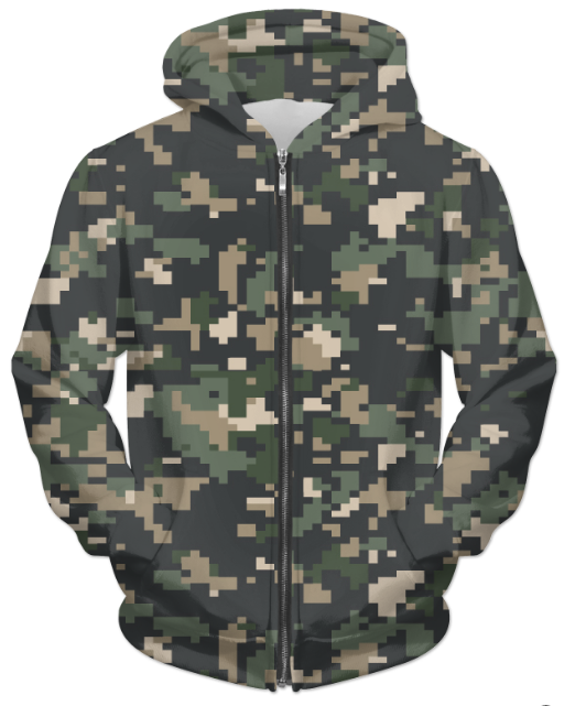 Camofludge 8 Unisex Zip Hoodie featuring vibrant colors and soft fabric, ideal for casual wear.