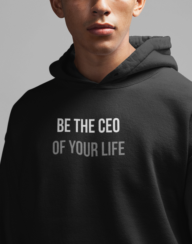 A stylish CEO of Your Life Hoodie featuring a cozy fleece lining, adjustable hood, and unique artistic design, perfect for casual wear.