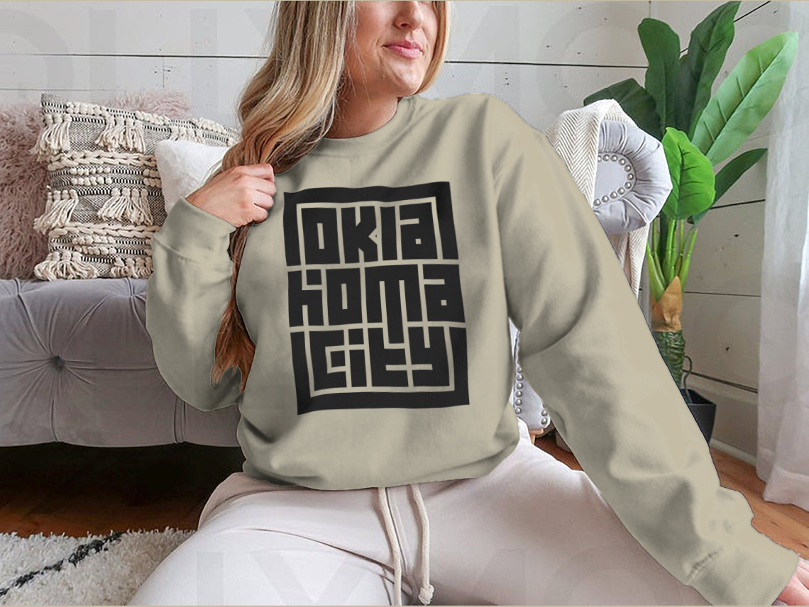 Customized Oklahoma City Calligraphy Logo Sweatshirt in Sport Grey, showcasing a stylish design and comfortable fit.