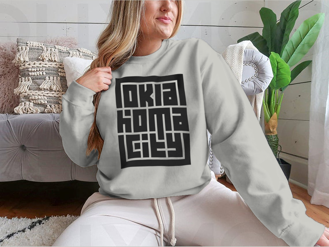 Customized Oklahoma City Calligraphy Logo Sweatshirt in Sport Grey, showcasing a stylish design and comfortable fit.