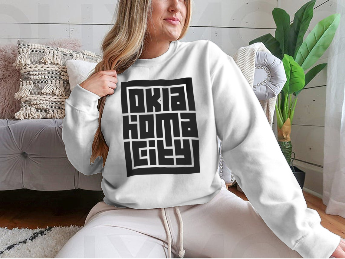 Customized Oklahoma City Calligraphy Logo Sweatshirt in Sport Grey, showcasing a stylish design and comfortable fit.