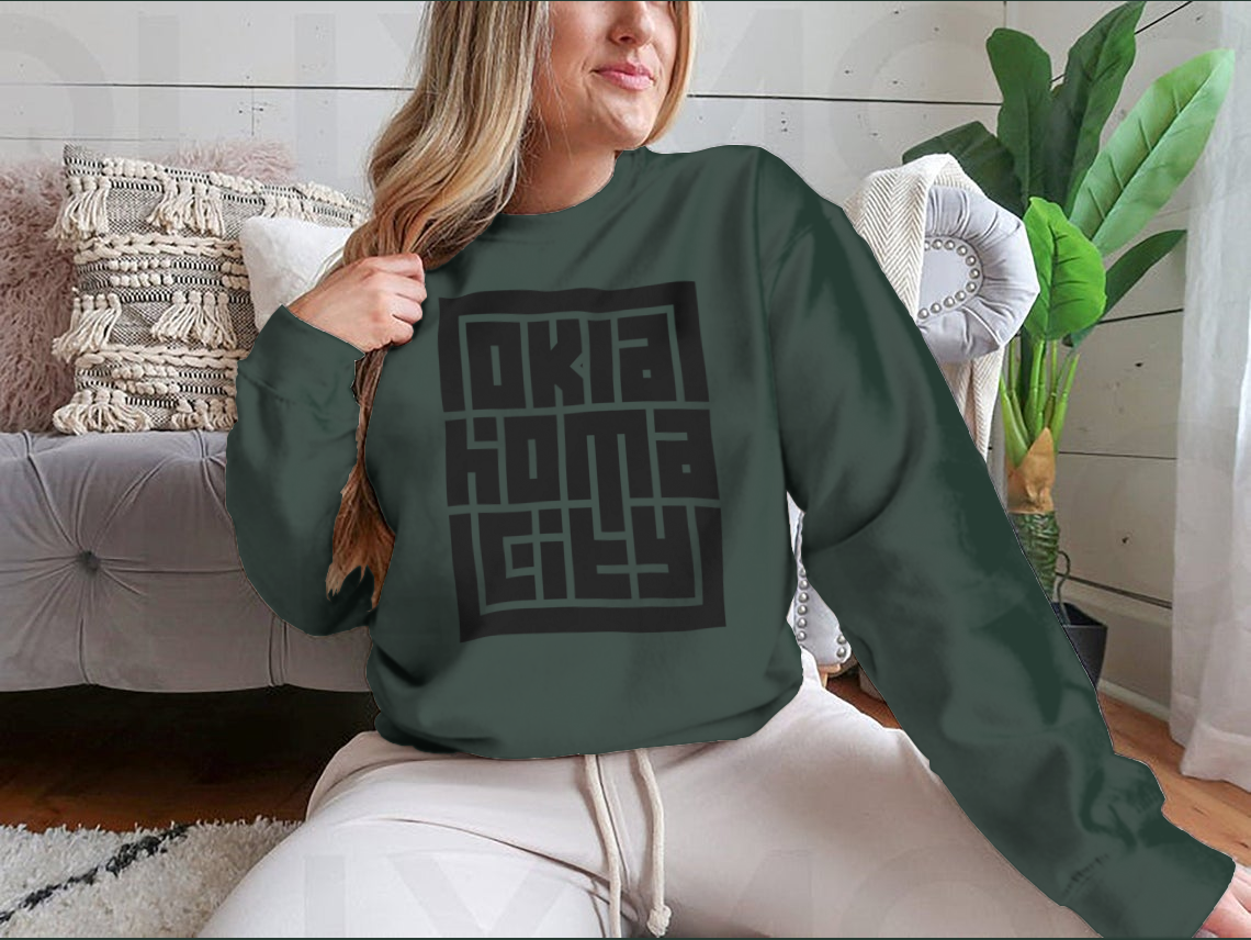 Customized Oklahoma City Calligraphy Logo Sweatshirt in Sport Grey, showcasing a stylish design and comfortable fit.