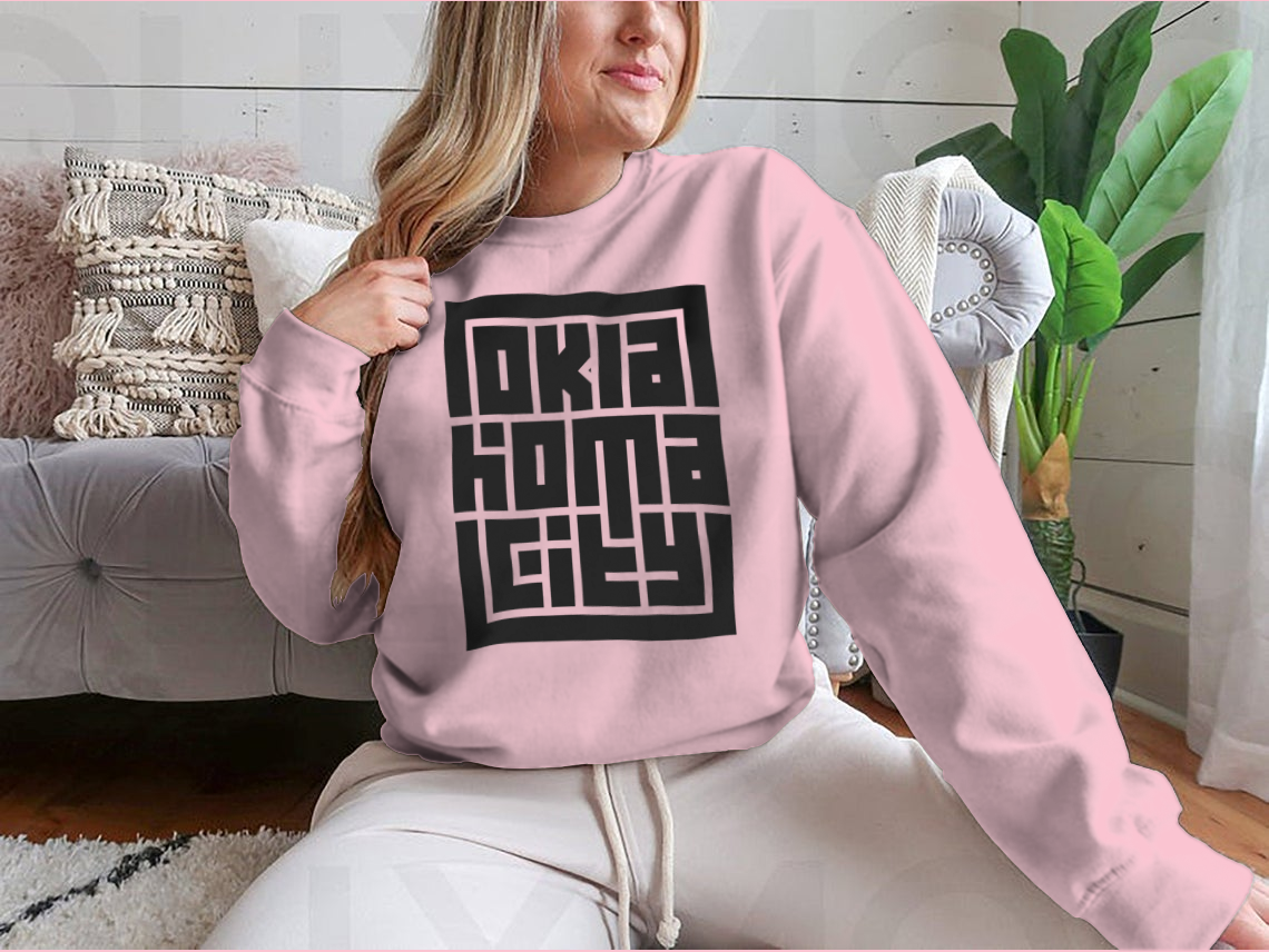 Customized Oklahoma City Calligraphy Logo Sweatshirt in Sport Grey, showcasing a stylish design and comfortable fit.