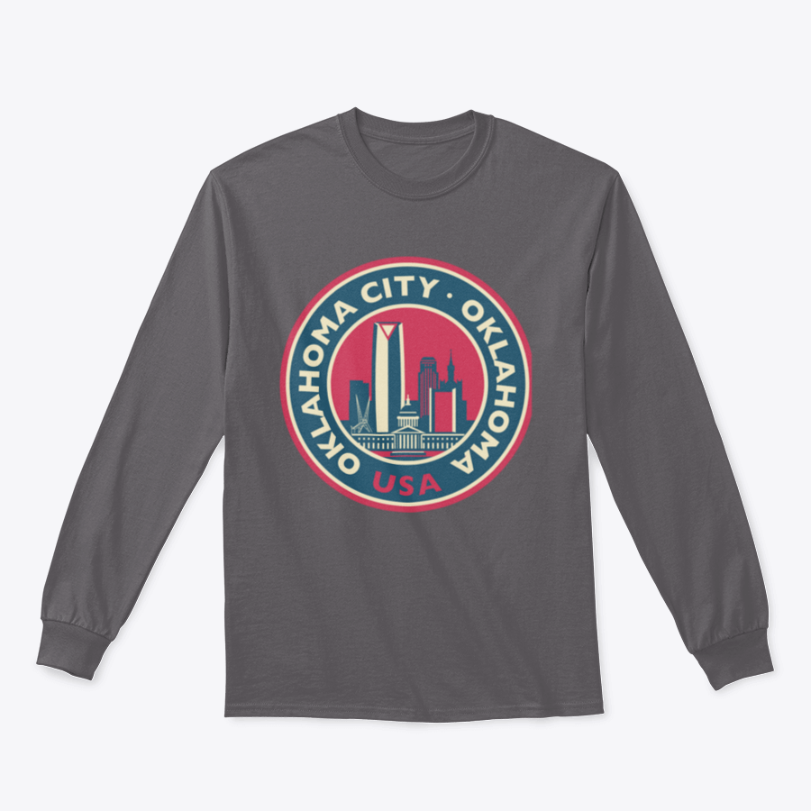 Customized Oklahoma City Round Skyline Sweatshirt showcasing a unique skyline design, made from soft cotton fabric.