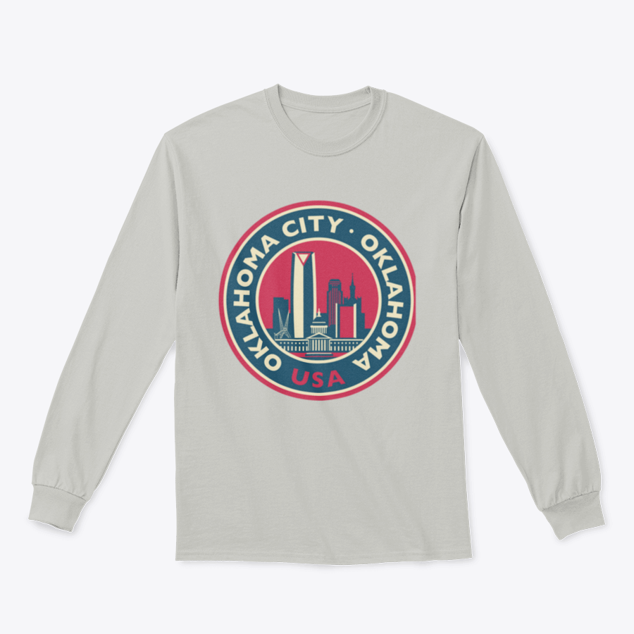 Customized Oklahoma City Round Skyline Sweatshirt showcasing a unique skyline design, made from soft cotton fabric.