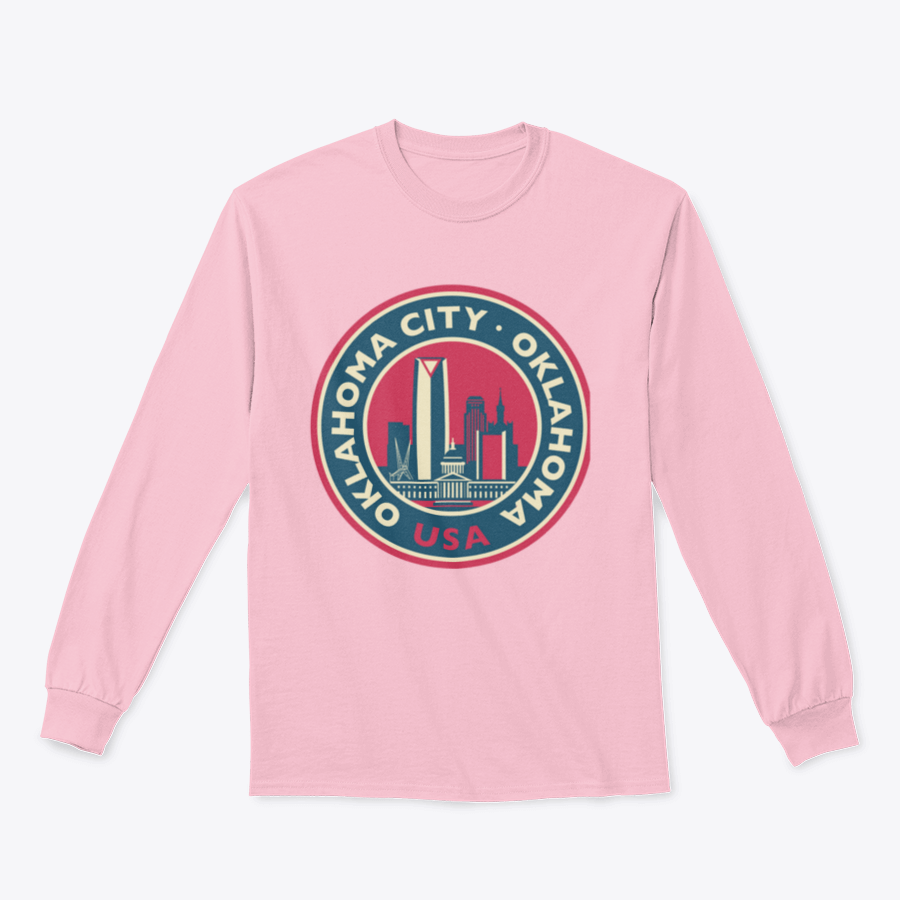 Customized Oklahoma City Round Skyline Sweatshirt showcasing a unique skyline design, made from soft cotton fabric.