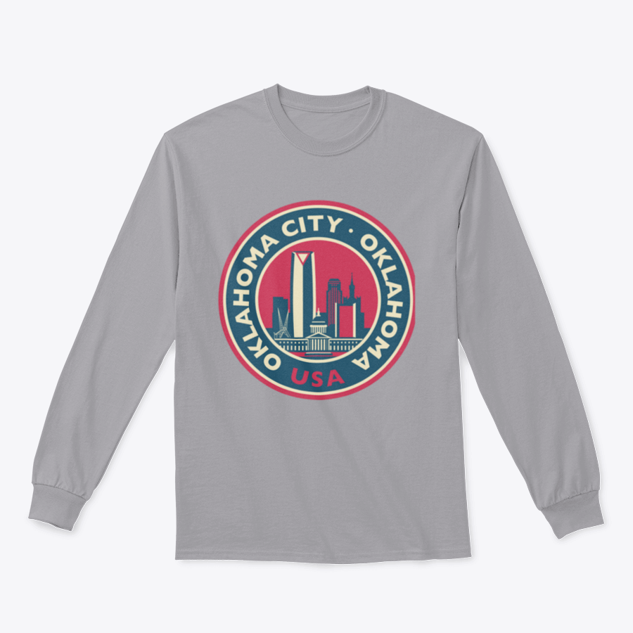 Customized Oklahoma City Round Skyline Sweatshirt showcasing a unique skyline design, made from soft cotton fabric.