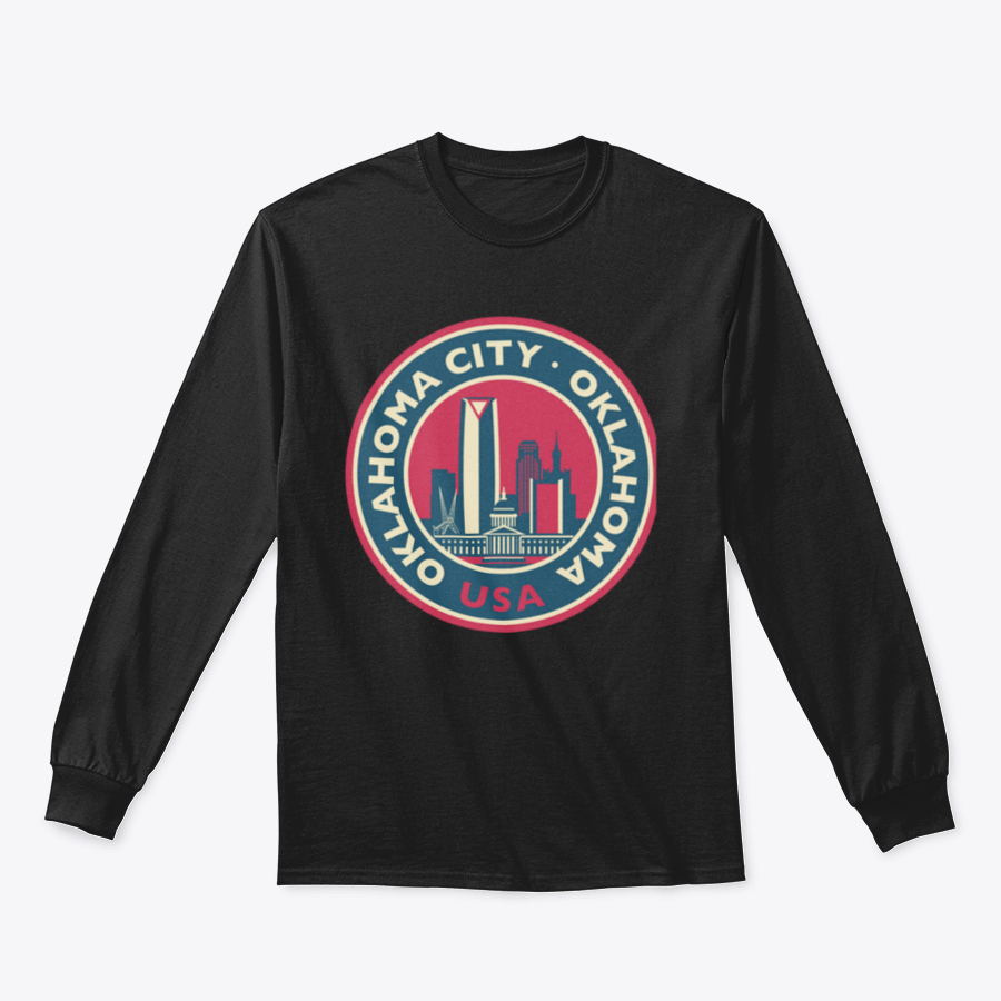 Customized Oklahoma City Round Skyline Sweatshirt showcasing a unique skyline design, made from soft cotton fabric.