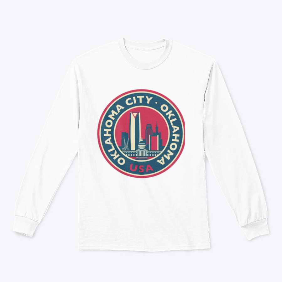 Customized Oklahoma City Round Skyline Sweatshirt showcasing a unique skyline design, made from soft cotton fabric.