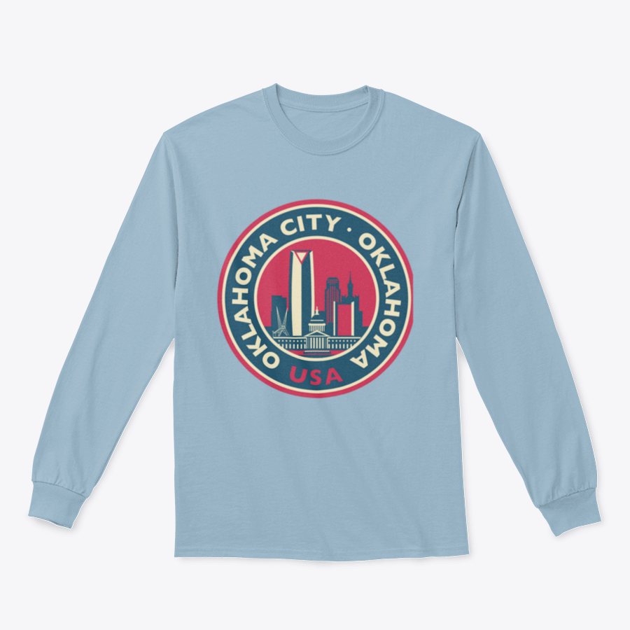 Customized Oklahoma City Round Skyline Sweatshirt showcasing a unique skyline design, made from soft cotton fabric.