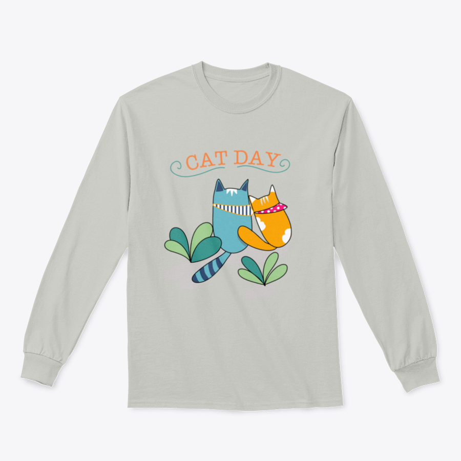 A cute t-shirt featuring two cats: one orange like a ginger cat and one in blue, showcasing a playful design for cat lovers.